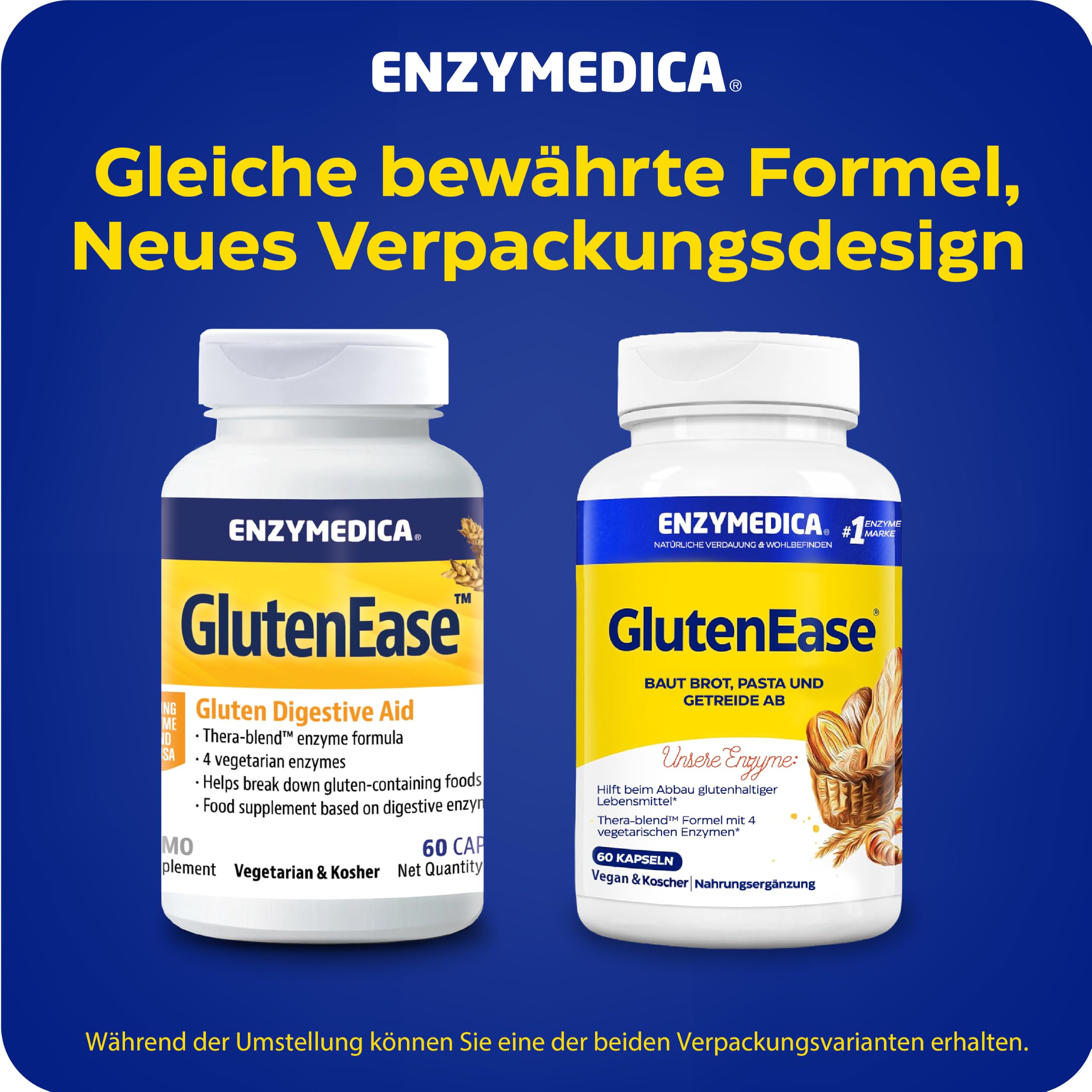 Enzymedica - Glutenease, angezeigt gegen Gluten und Casein, die Gase und Blähungen reduziert, verbessert die Nährstoffaufnahme und Energie, vegetarisch, 60 Kapseln