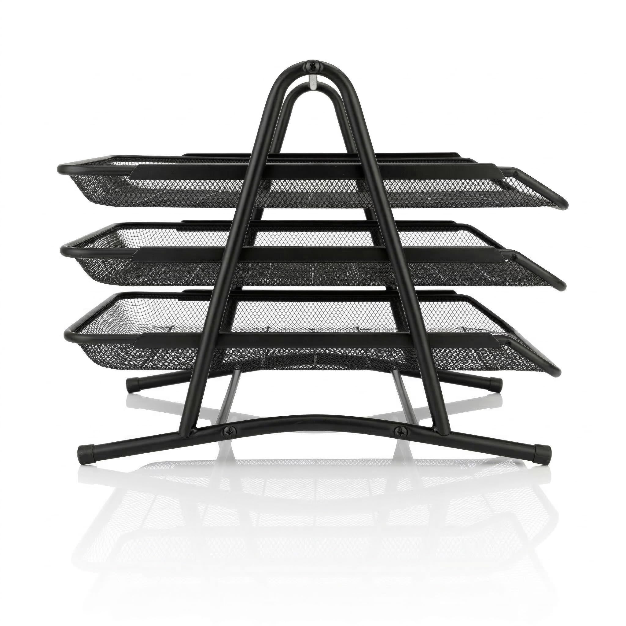 D.RECT KOMO Portadocumenti da Scrivania 3 Scomparti Metallo Rete Organizer A4 Estraibile 350x297x275 mm