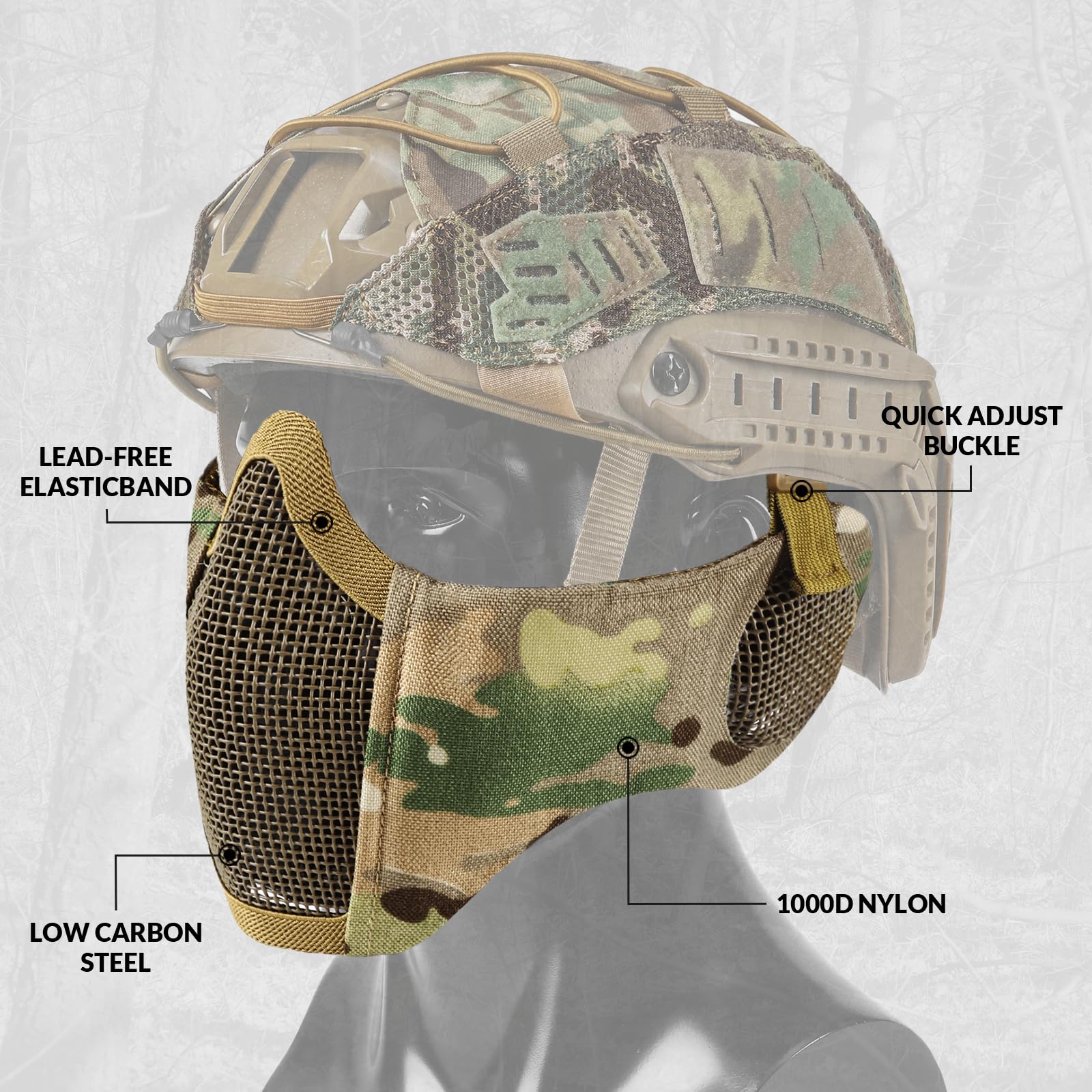 Maschera per softair, maschera tattica, per softair, paintball, pieghevole, mezza protezione del viso