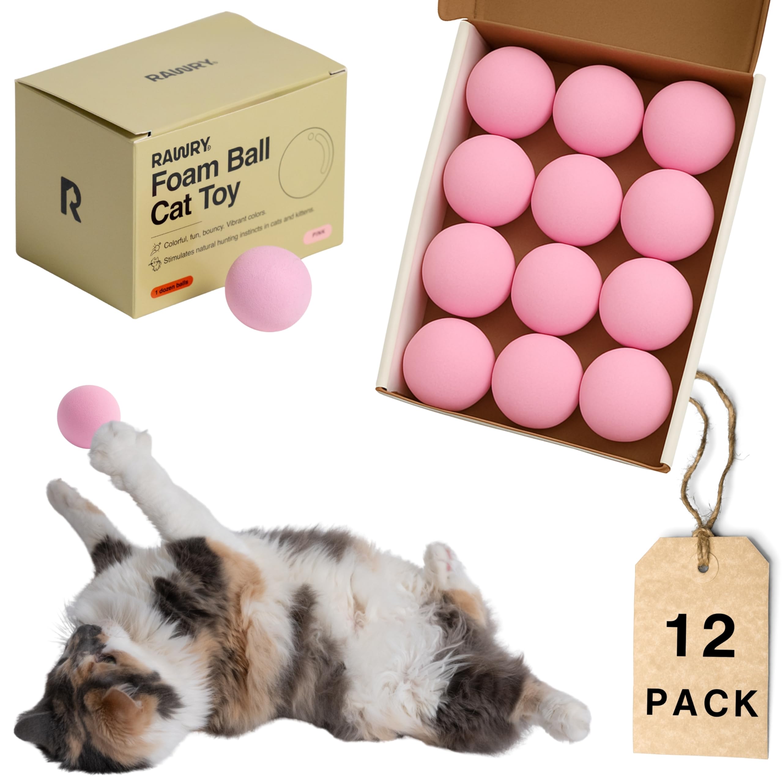 Rawry Foam Ball Cat Toy for Indoor Cats &amp; Kittens,12 Pack, Pink