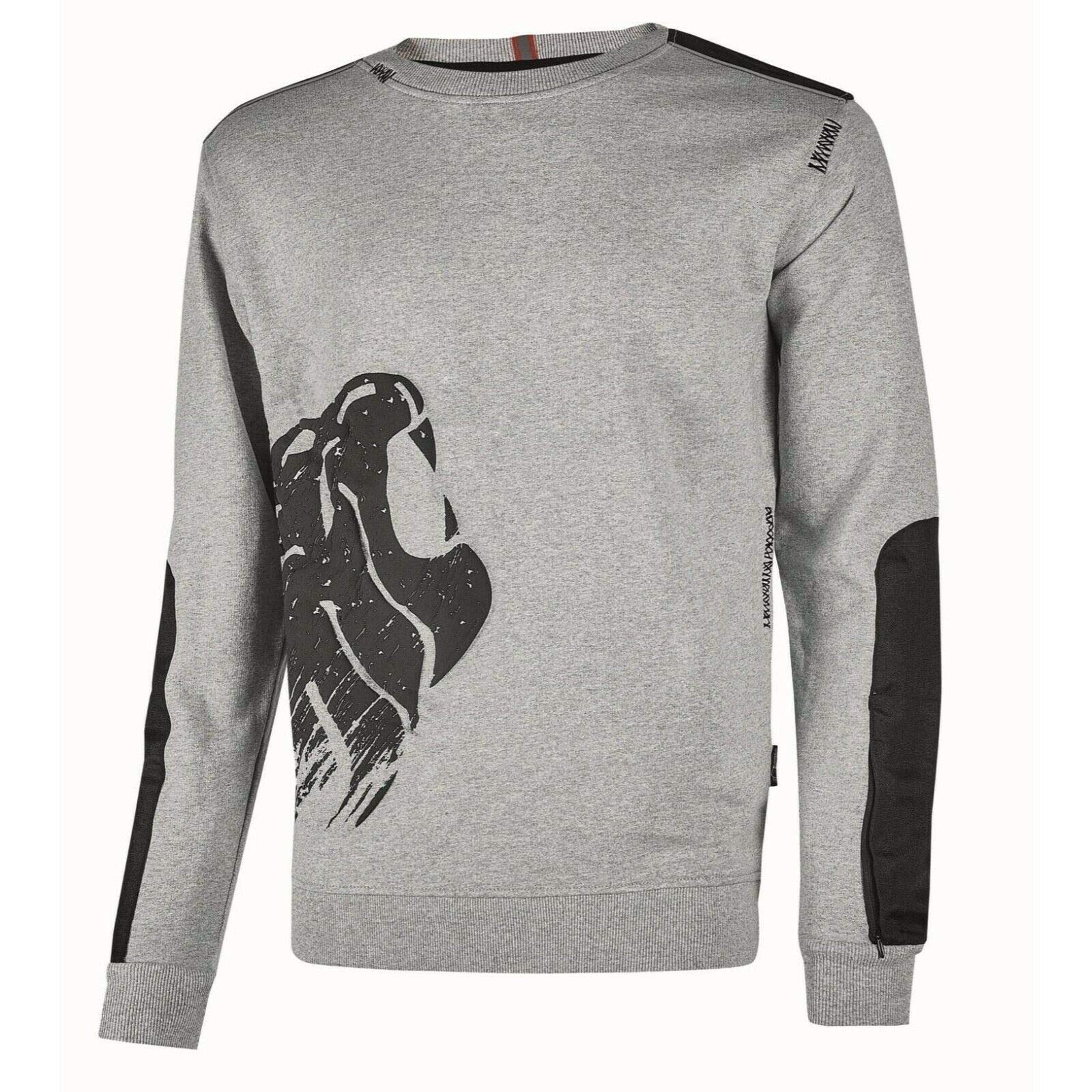 UPOWER DIKE LION FELPA INVERNALE UOMO DA LAVORO FELPATA MAGLIA GIROCOLLO COTONE-XL-Grigio Chiaro