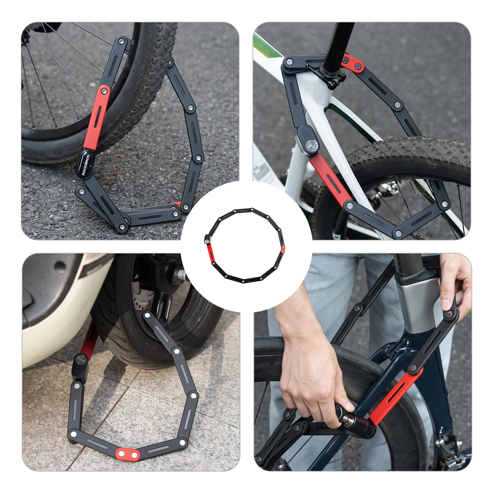 ROCKBROS Lucchetto Pieghevole Bici 120 cm, Lucchetto Bicicletta Antifurto, Lucchetto Portatile con Supporto, Alta Sicurezza E Durevole per Bici Monopattino