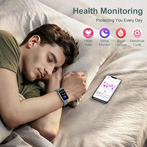 Miniatura 2 de Rastreador de actividad física delgado con frecuencia cardíaca 247, oxígeno en sangre, presión arterial y seguimiento del sueño, rastreador de