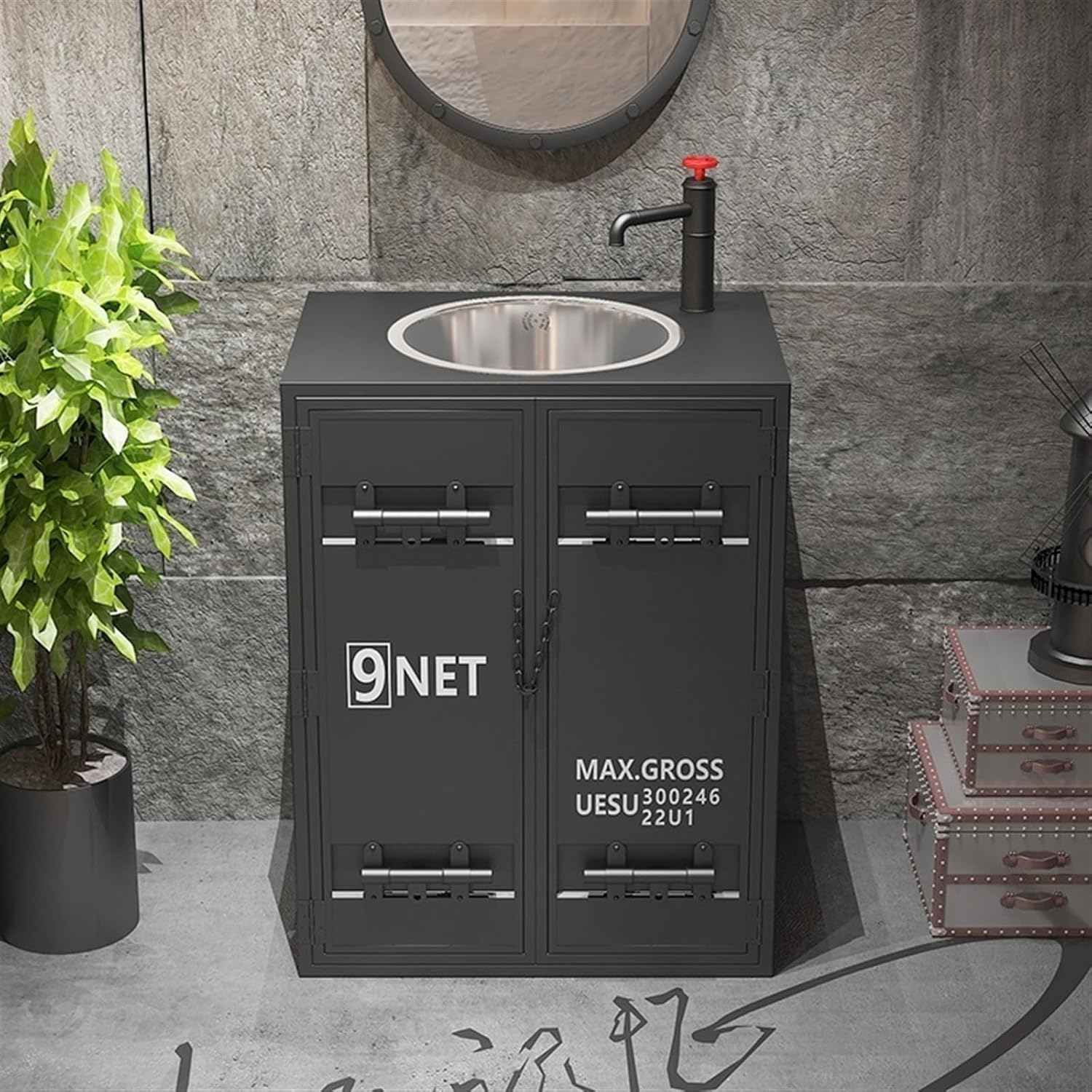 Bathroom Sink Industrial Style Sink Combo with Iron Cabinet,Standing Sink with Faucet and Drain Set, Vintage Bathroom Bar Restaurant Pedestal Sink Bathroom Pedestal Sink (Size : Light