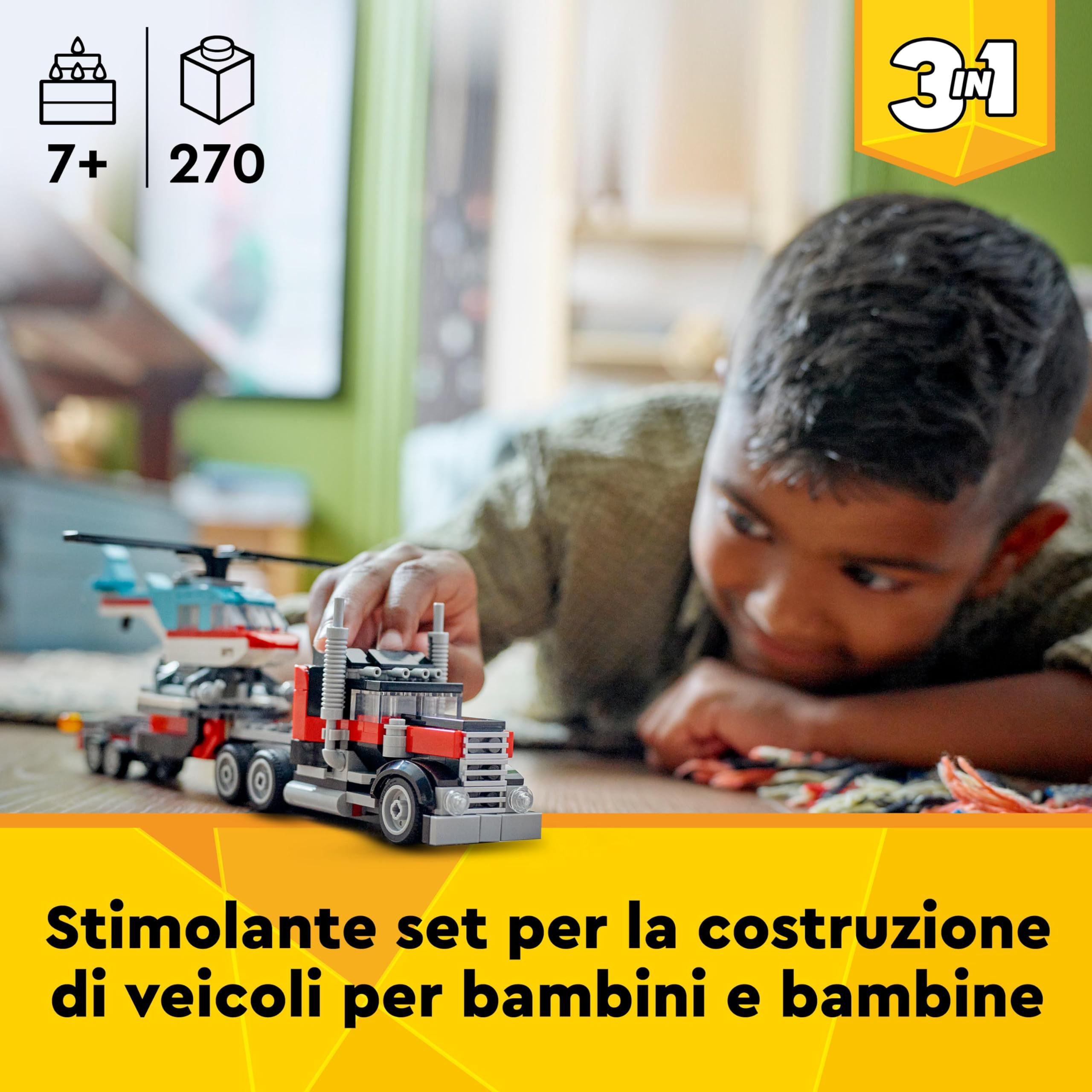LEGO Creator 3 in 1 Autocarro con Elicottero, Giochi per Bambini e Bambine da 7 Anni & Creator 3 in 1 Super Robot, Set di Costruzioni in Mattoncini, Aereo e Drago Giocattolo