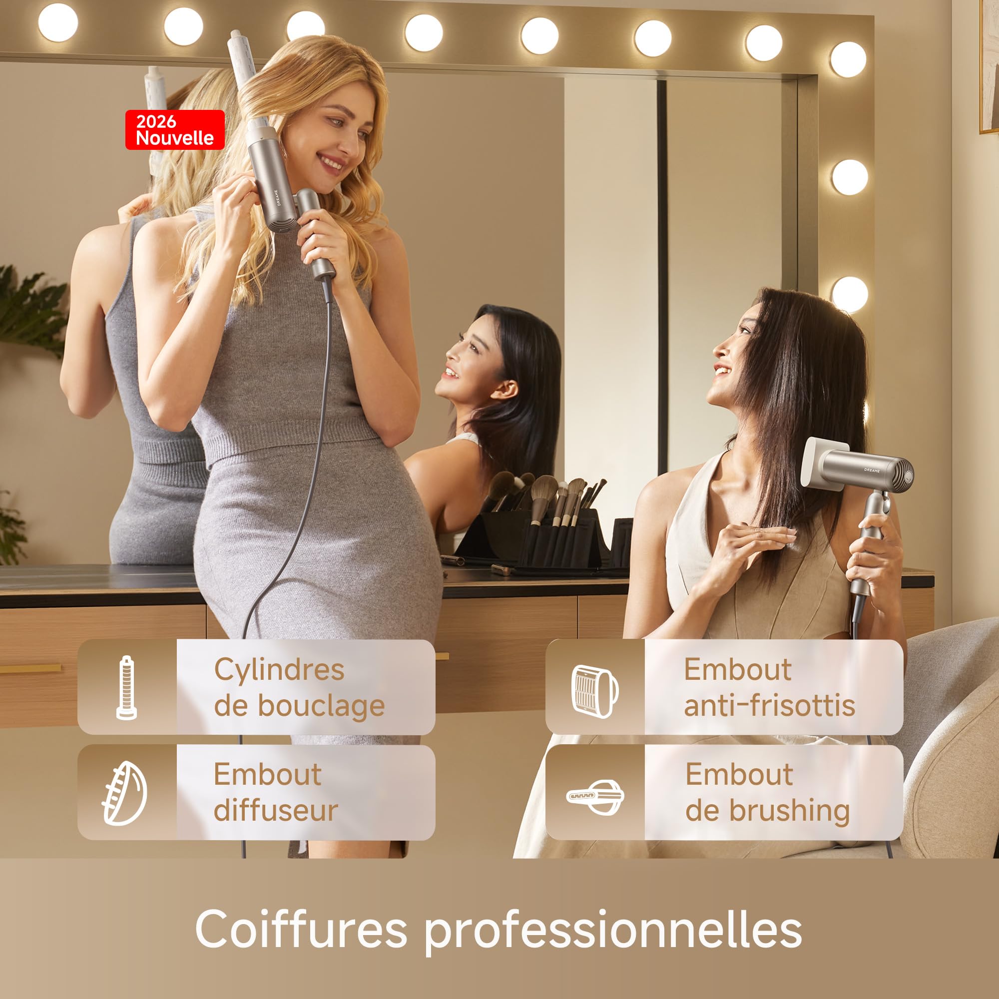 DREAME Pocket Pro, 3 formes pliables, 300 g, moteur de 110 000 tr/min, 300 millions d'ions négatifs/cm³, température constante de 57°C, séchage NTC 40 s, 2026 Nouvelle Version