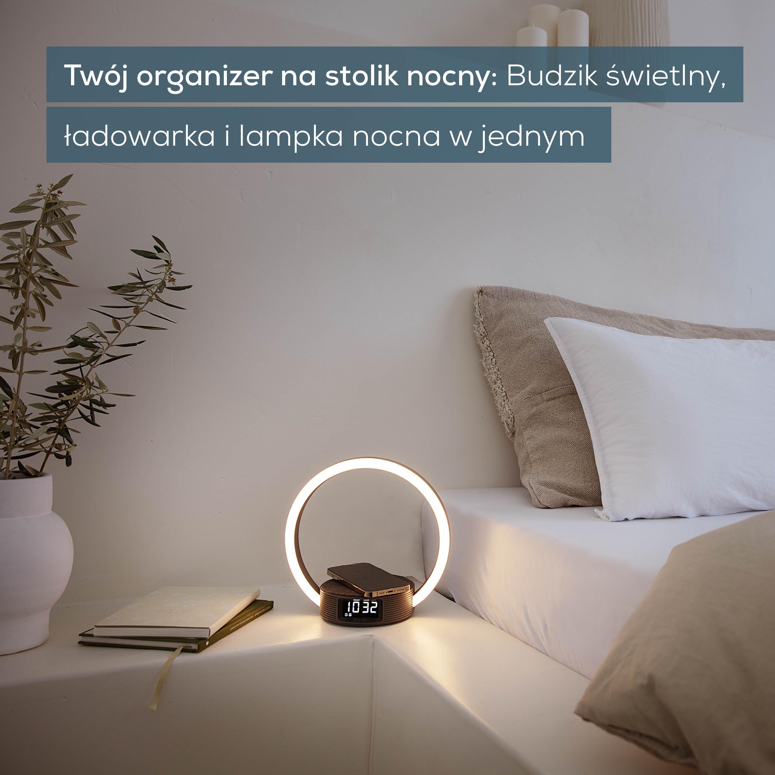 Beurer WL 65 Wake Up + Charge Budzik świetlny, lampka nocna z funkcją ładowania smartfonów, budzik z symulacją wschodu słońca dla łagodnego budzenia, ściemniana lampka nocna z opcją zmiany koloru