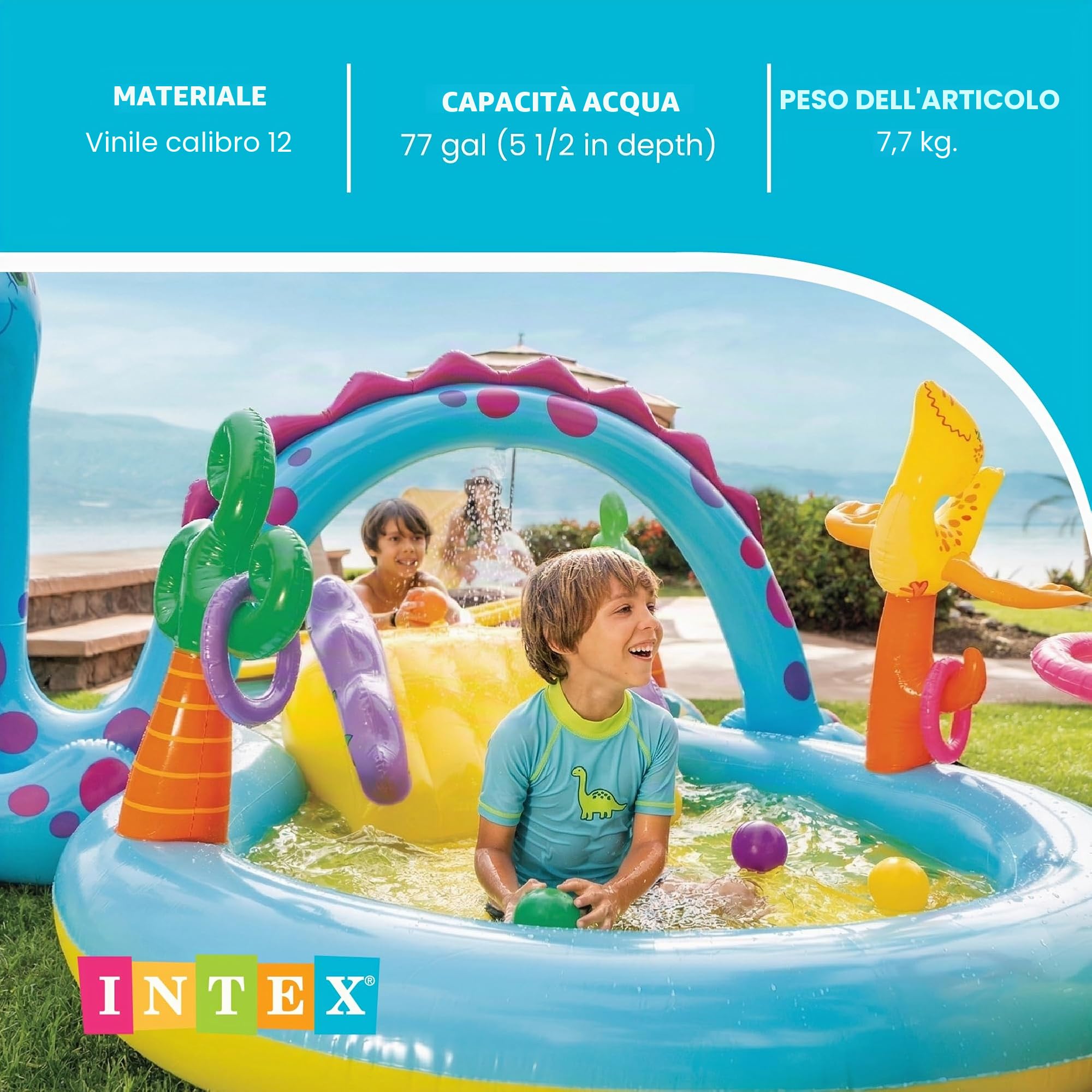 Intex Dinoland Stazione di Gioco Gonfiabile, Dimensioni 332,7 cm x 228,6 x 111,8 cm, per Bambini dai 2 Anni in su