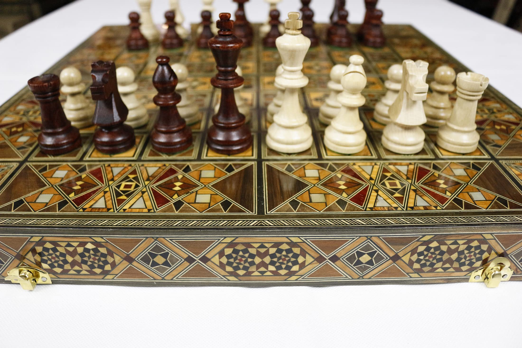 Novità 50 x 50 cm, in legno originale Backgammon Tavla/scacchi DAMA BK, 512F con 30 mattoncini in legno Backgammon e scacchi in legno KH 95 mm