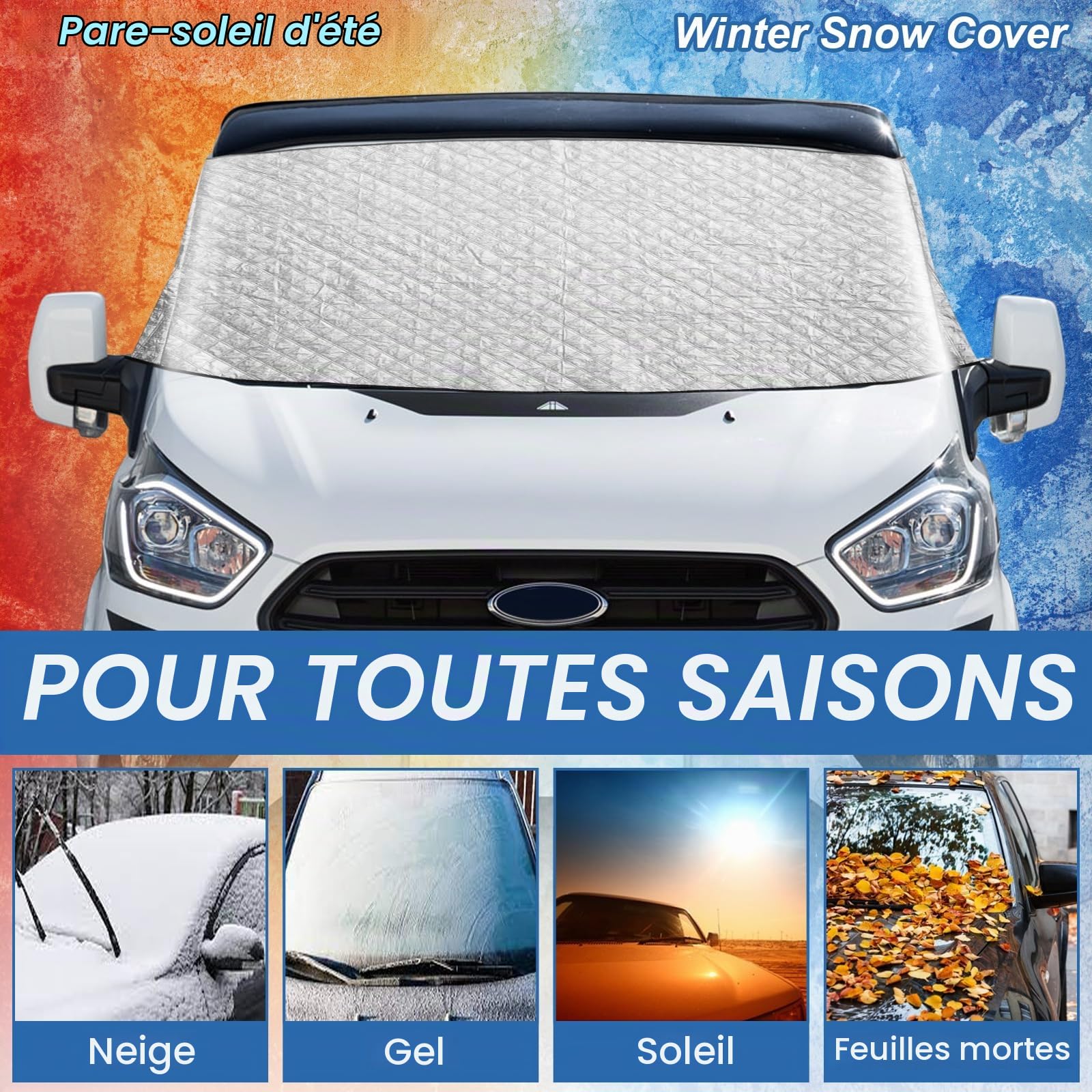 Couverture Pare-Brise Voiture pour F ord Transit Custom Housse Pare Soleil | CICMOD Housse de Pare-Brise Thermique Anti-Neige Soleil Frost