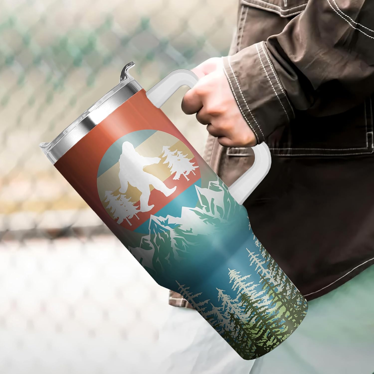 40 Oz Bigfoot Tumbler with Handle and Straw, Double Wall Stainless Steel Bigfoot Cup, Bigfoots Coffee Mug Keeps Drinks Cold & Hot Gifts for Women Men Friends for Birthday, Chrismas, Thanksgiving - Image 5