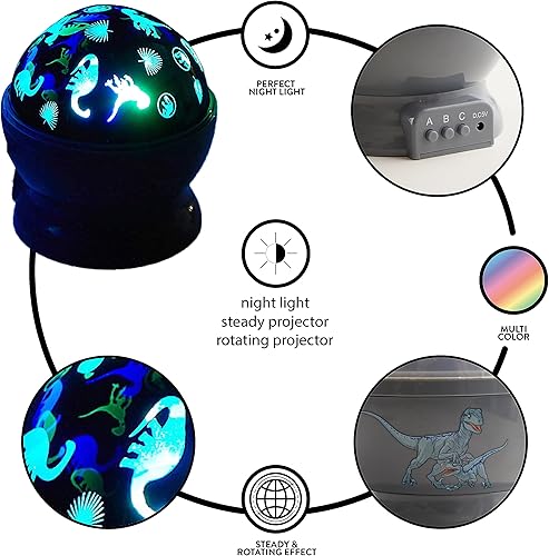 Miniatura 3 de Idea Nuova Jurassic World - Lámpara de proyección LED giratoria de dinosaurio para niños y luz nocturna de 4.88 x 4.88 x 5.5 pulgadas
