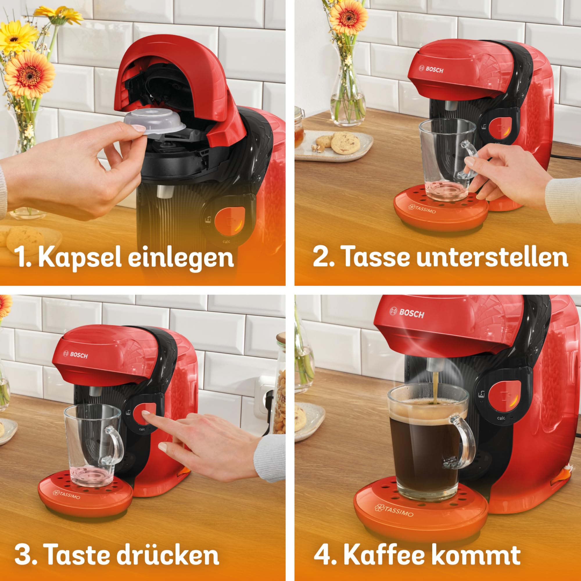 Bosch Tassimo Style TAS113E Kapselmaschine, 1400 W, rot, über 70 Getränke