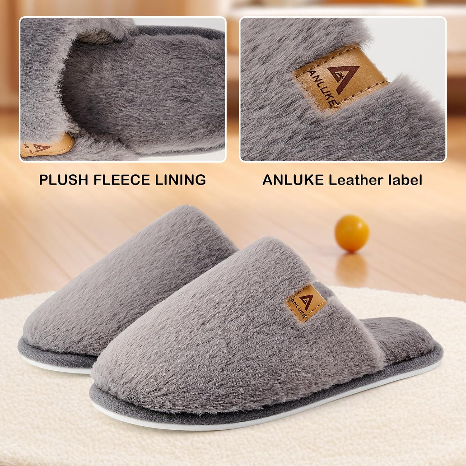 ANLUKE Slippers for Women Plush Memory Foam House Slippers Closed Toe Shoes with Non-Slip Sole Cozy Warm Fuzzy Home Shoes - Image 3