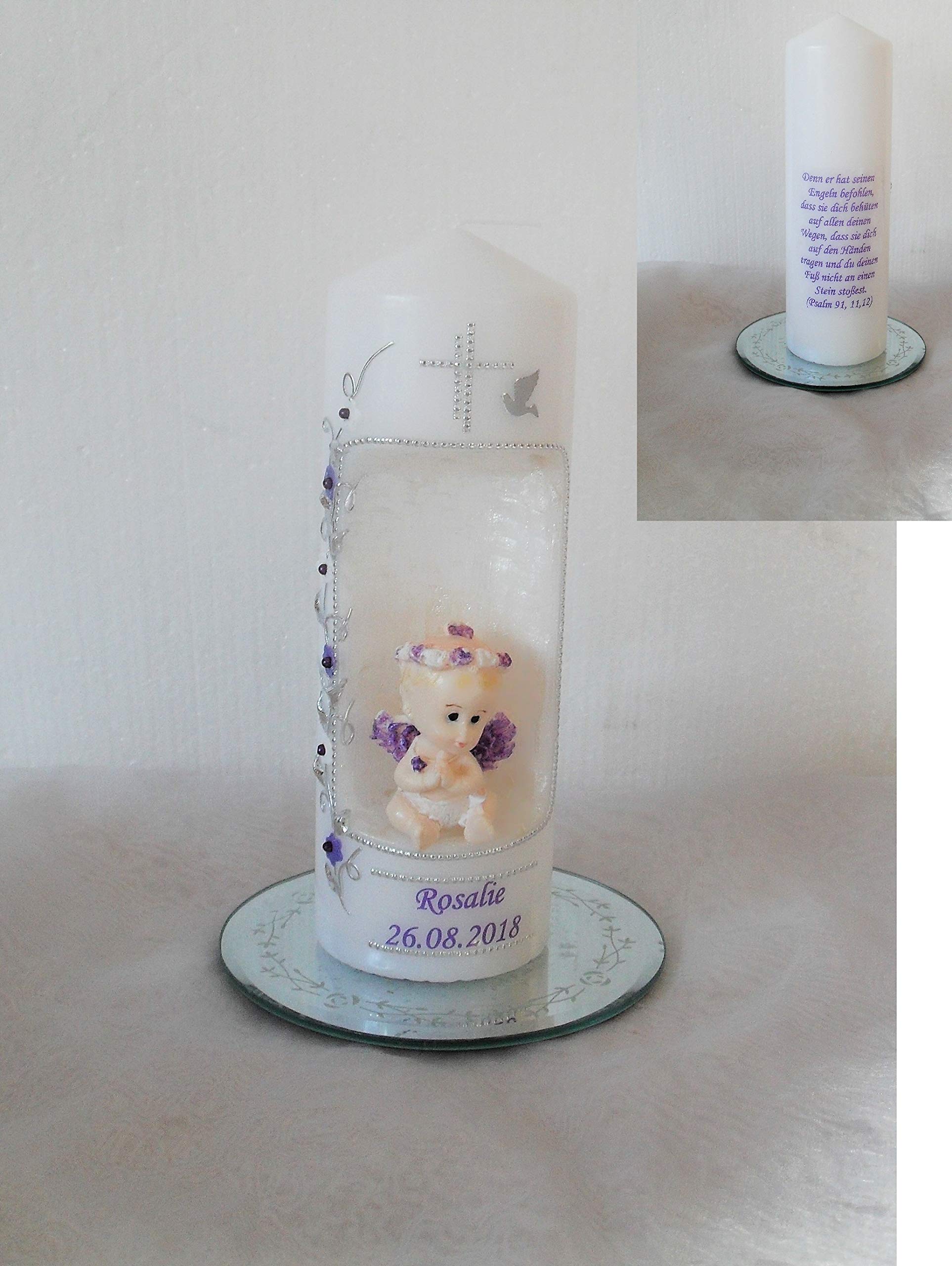 Taufkerze/Kommunionkerze,Konfirmationskerze, Patenkerze,Taufgeschenk 3D Engel inkl.Name,Datum Junge Mädchen