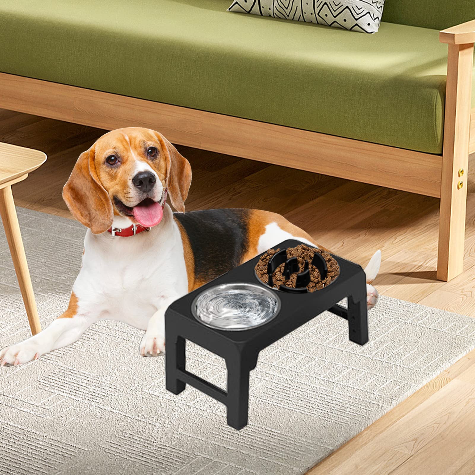 Ciotole rialzate per cani, 4 ciotole rialzate in altezza con doppia ciotola in acciaio inox per cibo e acqua, regolabile a 4 altezze 30 cm, 25,9 cm, 22,1 cm, 8,1 cm, per cani e gatti di taglia