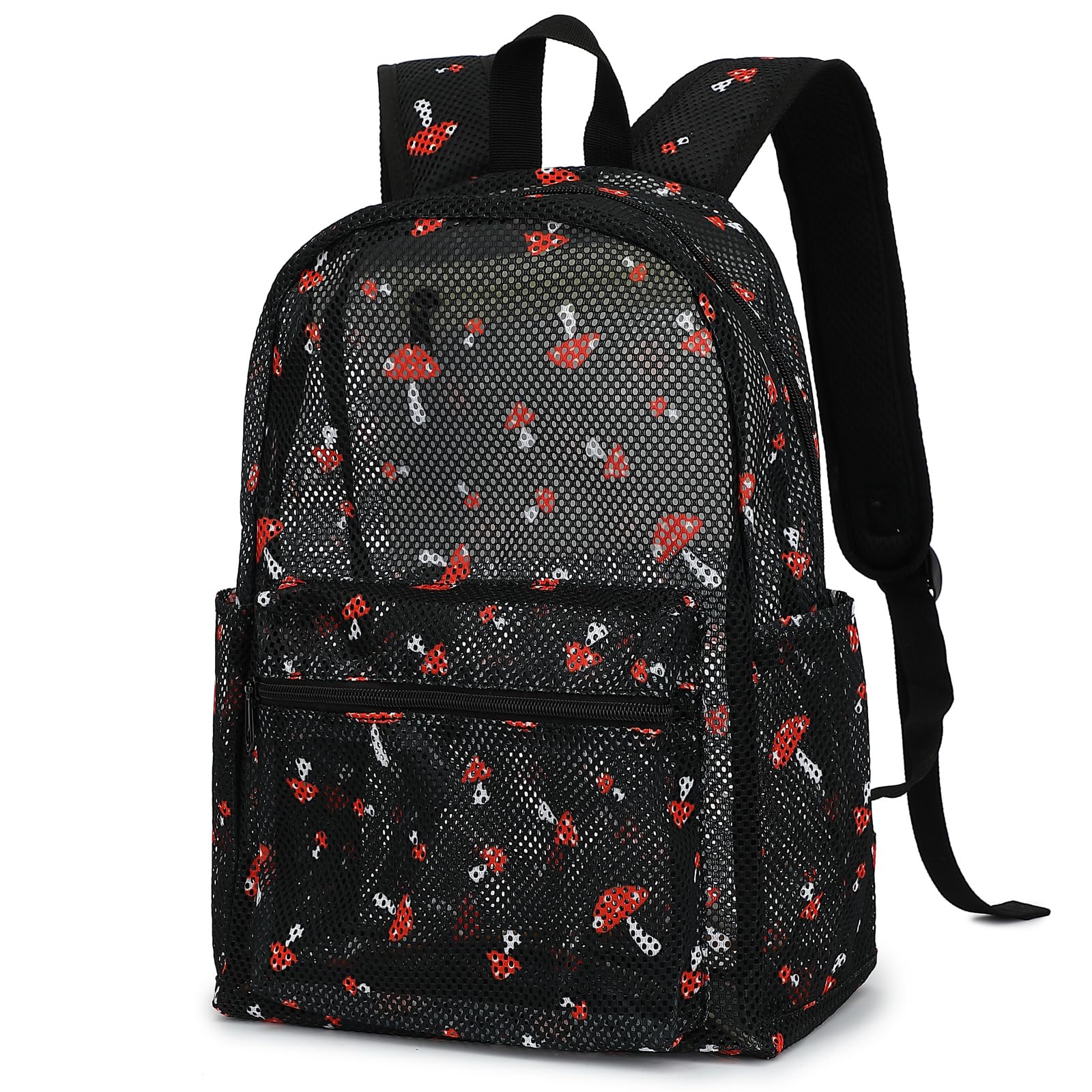 Kouxunt Mushroom Mesh Backpack for Girls Women, See Through Casual School College Student Bookbag