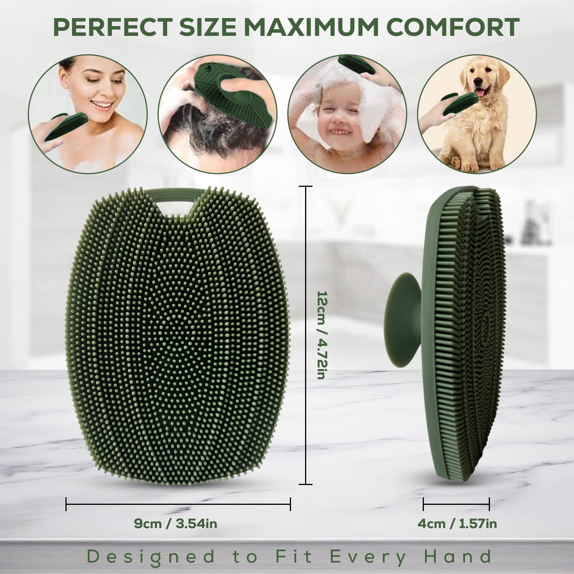 LauTus1 Silicone Shower Scrubber, Gentle Exfoliating Body Brush with Suction Handle & Hook - Image 4