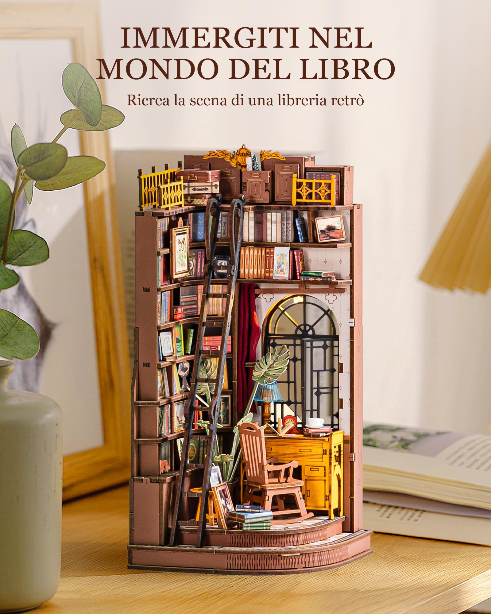 Rolife Book Nook Kit Miniature da Costruire DIY Booknook Silent Corner Study 3d Puzzle Legno con Luci Decorazione Libreria Casa Modellismo da Costruire Adulti Diorama Modellismo
