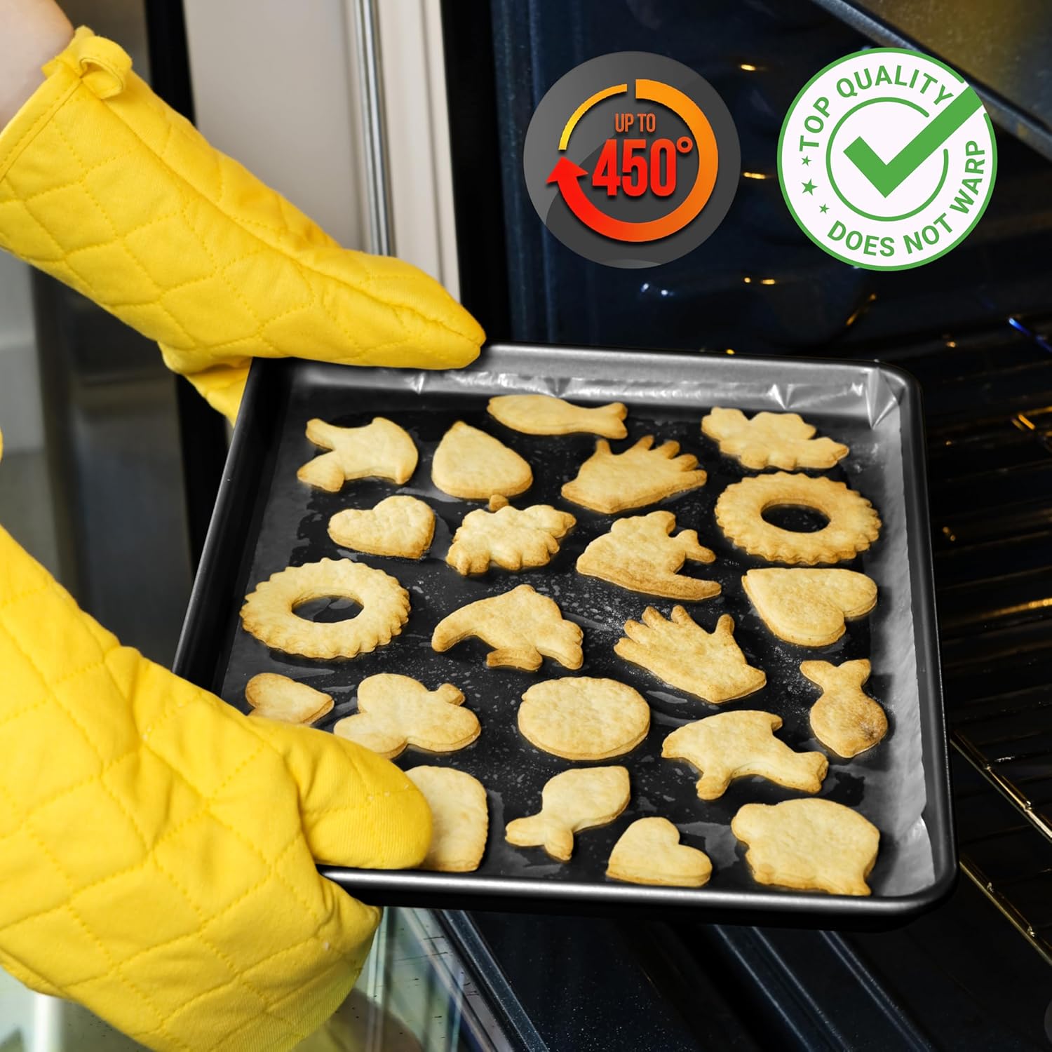 nutrichef 2-piece xl mega cookie sheet baking pans set - 22" x 16" extra large nonstick carbon steel oven baking tray pans, stackable bakeware, black - nclgbp16 2-pack black