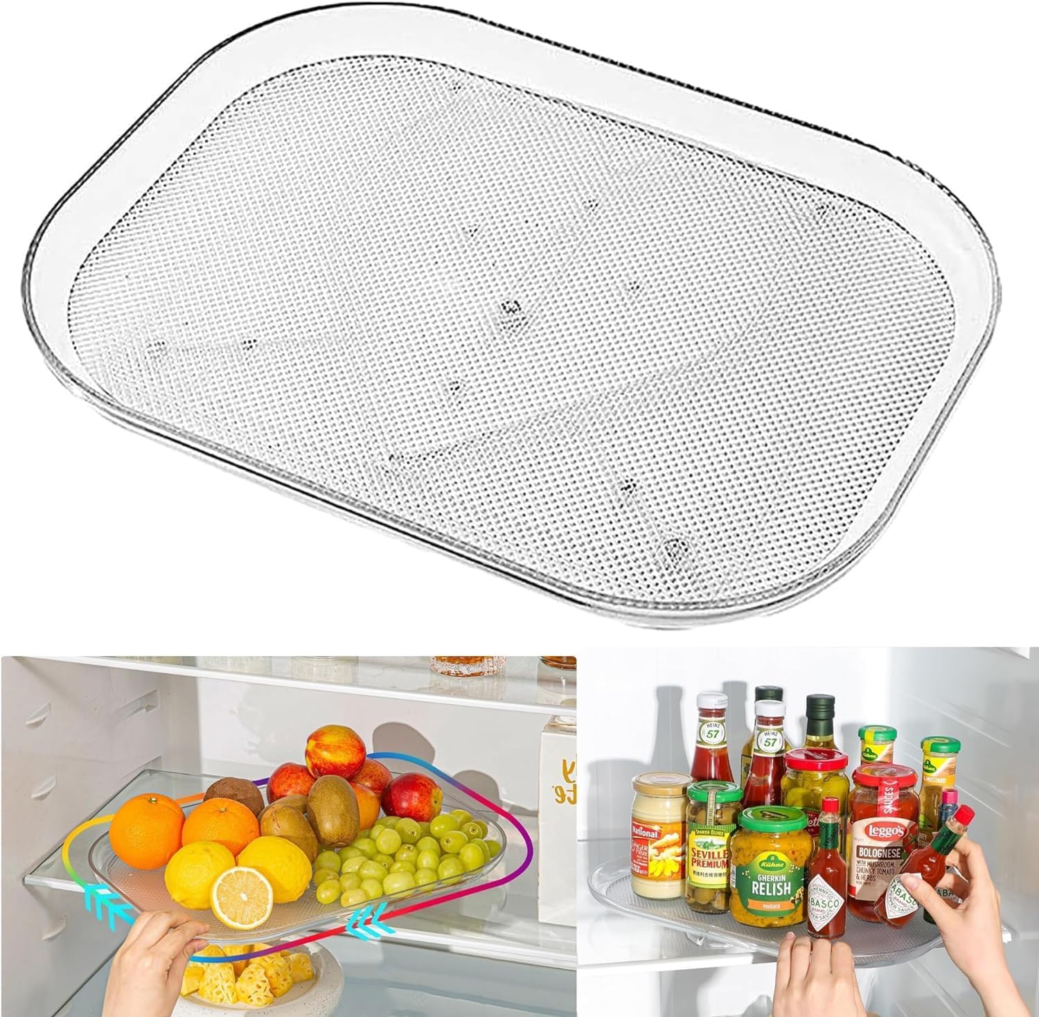 Rectangle Lazy Susan Turntable for Refrigerator, Fridge Organizers and Storage, Clear Fridge