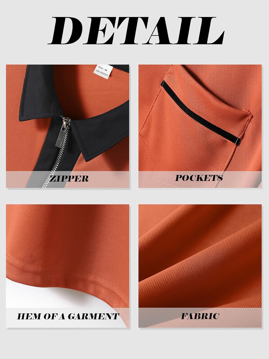 Men's Long Sleeve Polo Shirt Casual Zip Polo Shirt Classic Collared Golf Shirt with Pocket - Image 5
