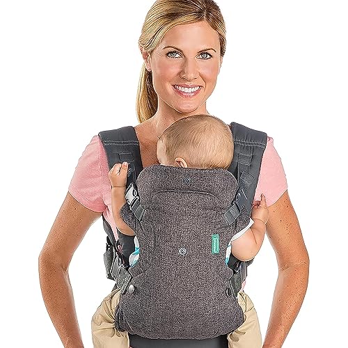 Infantino Flip 4-in-1 Convertible Baby Carrier, Adjustable, Ergonomic Babywearing, Registry Essential, Baby Carrier for Newborn to Toddler, Gray