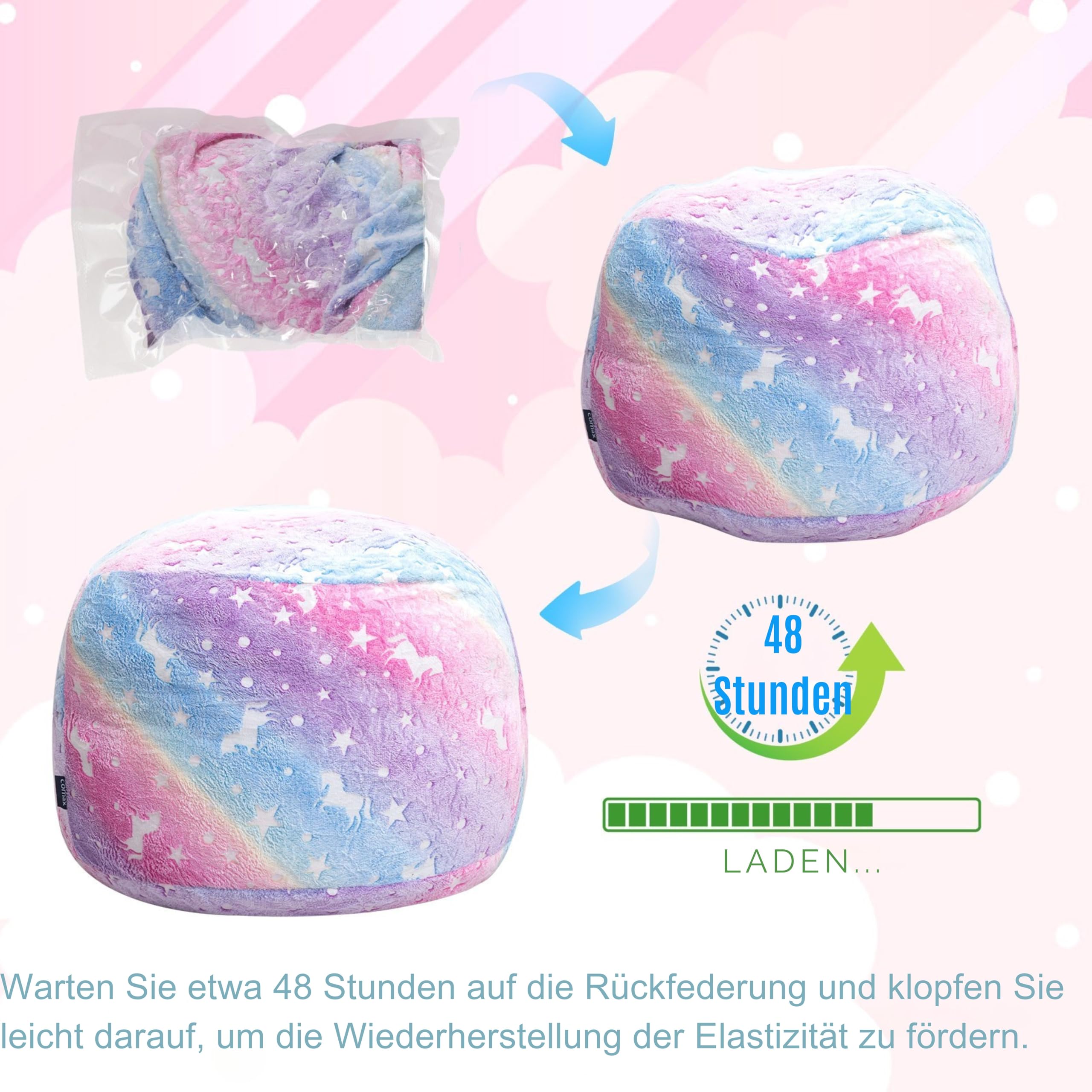 MeMoreCool Sitzsack für Kinder Flauschig mit Füllung, Kinder Sessel Sitzsackbett, umwandelbarer Sitzstuhl in Bodenmatratze, Sitzsäcke fürs Kuschelecke Kinderzimmer für Mädchen und Jungen, Regenbogen