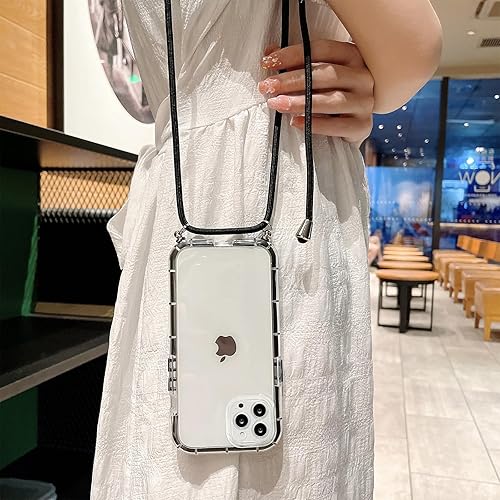 Miniatura 4 de Funda transparente para iPhone 13 Pro Max con cordón cruzado, delgada, translúcida, a prueba de golpes, suave, con correa de hombro ajustable