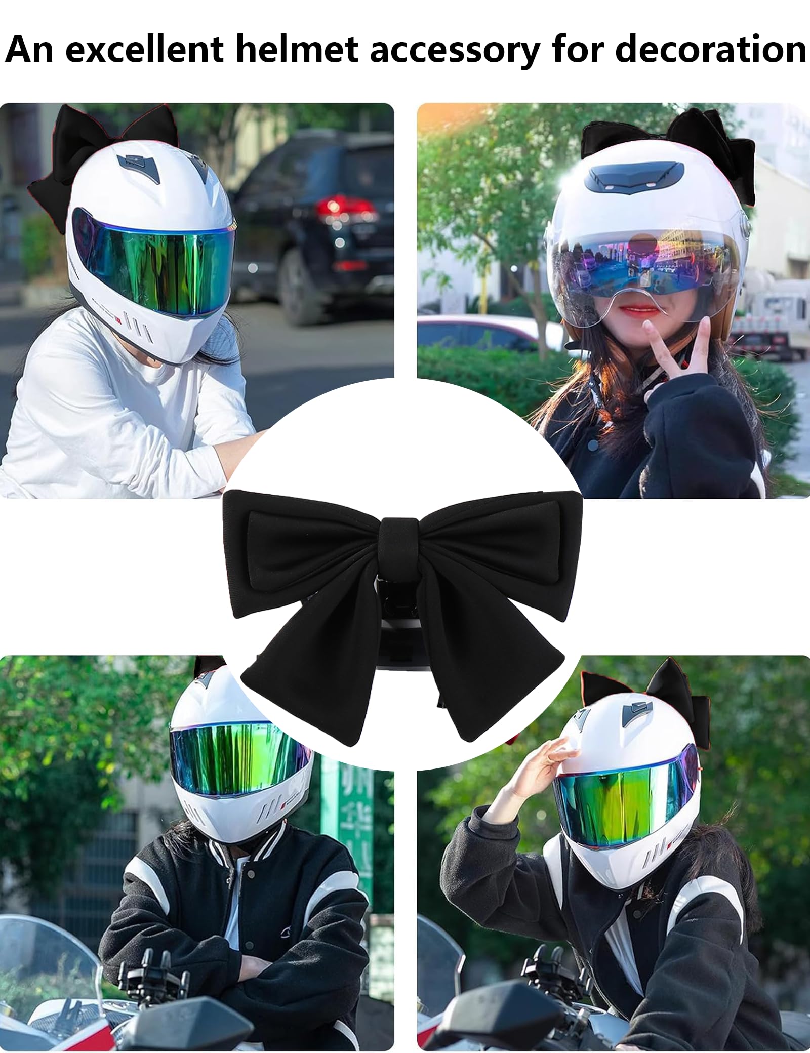 Casque Moto Décorations Nœud Papillon pour Femme, Noir
