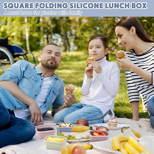 Miniatura 6 de Mifoci 6 recipientes de silicona para alimentos plegables con tapas herméticas, apilables, almacenamiento de alimentos sobrantes, fiambrera plegable