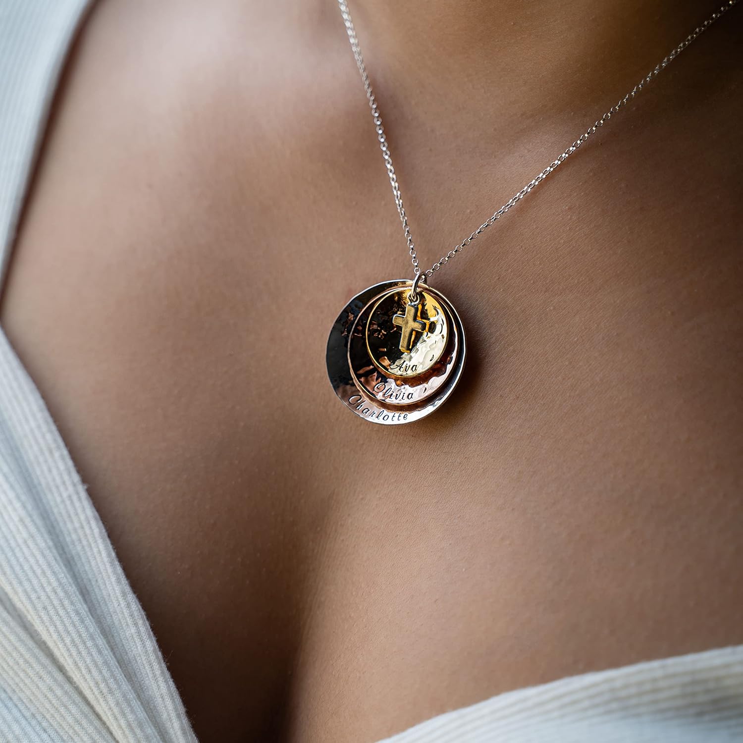 AJ's Collection Divine Gift Personalized Necklace with Customizable Sterling Silver, 14k Gold, and Rose Gold Plated Charms. Includes Cross Charm. Choice of Chain - Image 3