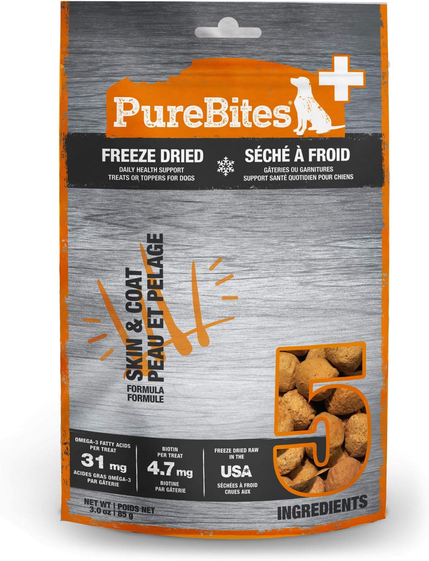 Skin & Coat Freeze Dried Dog Treats, 5 Ingredients, Made in USA, 3oz