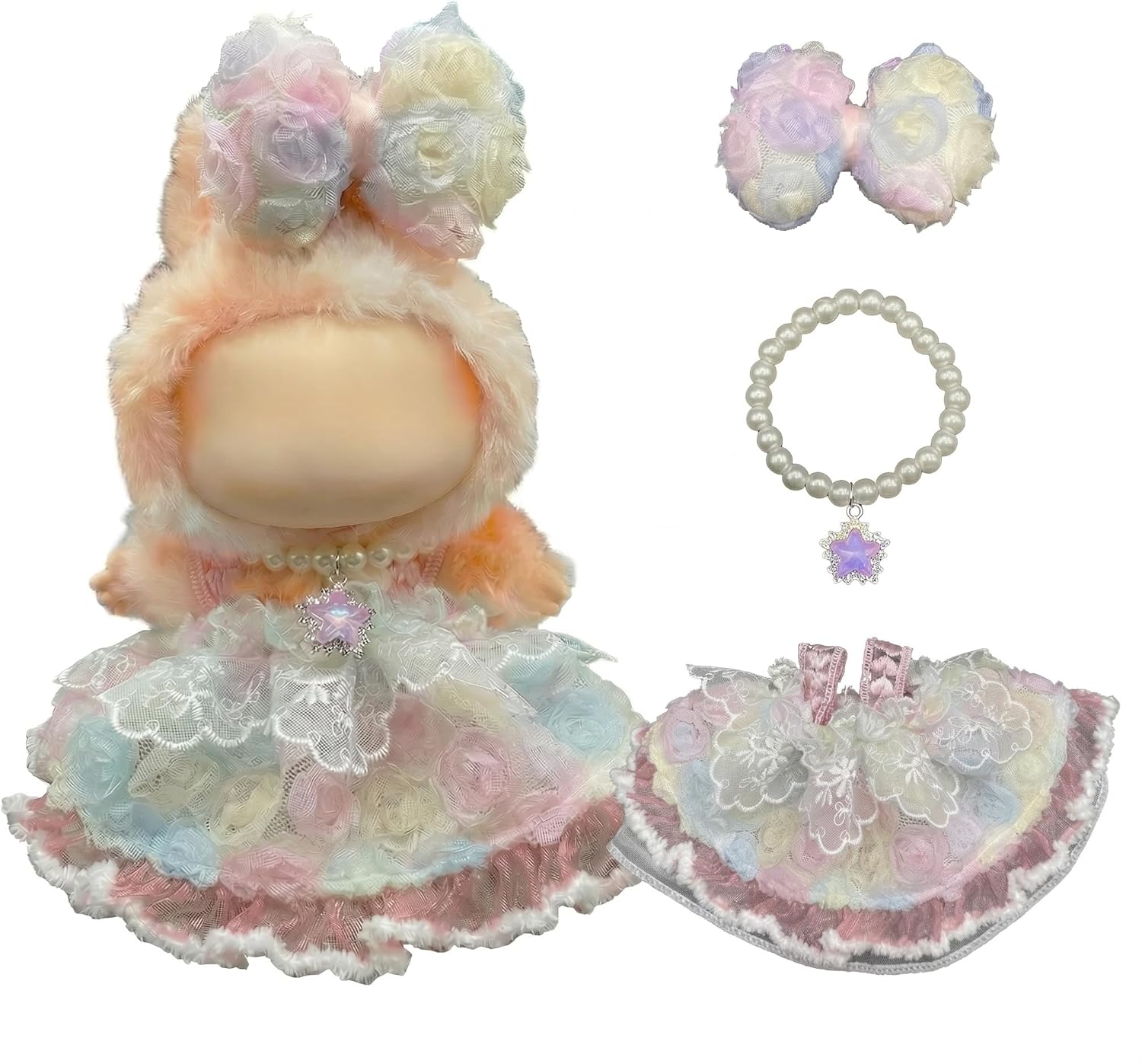 Clothes for La bubu 17cm Dolls(No Doll),Outfit Accessories with Skirt & Bow & Necklace,Suitable for Women Dolls Display Outfits,Colorful Dream Princess Dress