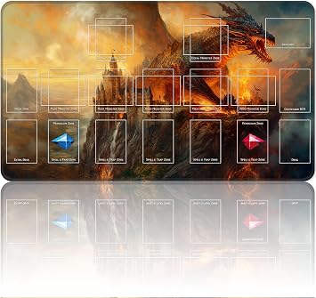 New Qindaiwen playmat with Zones, Size 23.6x13.7 Inch Game Mats, The Dragon on Fire TCG CCG OCG Trading Card Game Mat, Master Rule Duel Field Zones