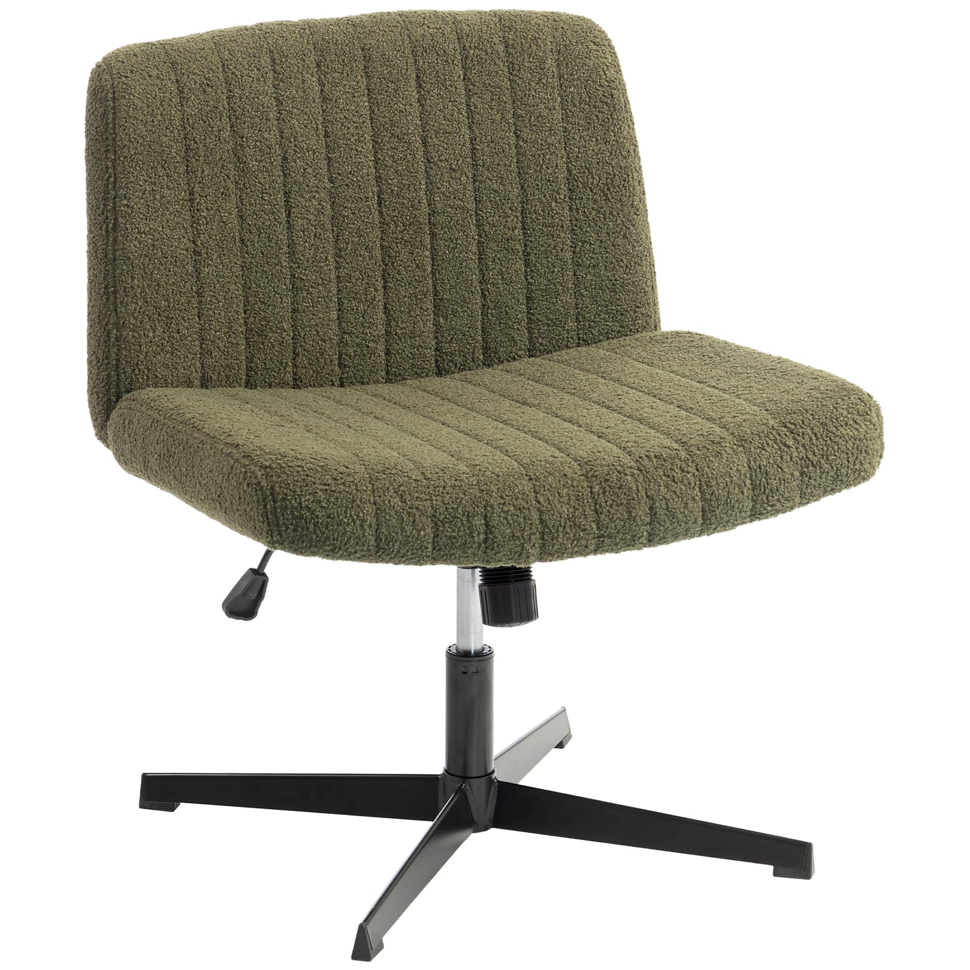 HOMCOM Armless Office Chair No Wheels, Teddy Fleece Criss Cross Legged Desk Chair with Wide Seat, Thick Padding, Rock Function, Height Adjustable Swivel Computer Seat for Home, Green