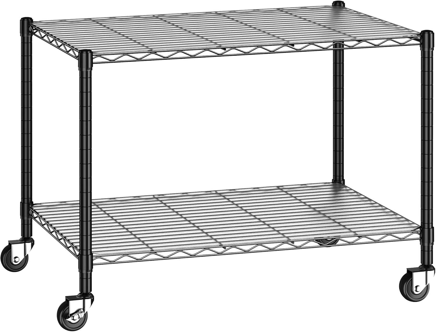 2-Tier Wire Shelving with Wheels,Storage Shelves with Gaskets,Height Adjustable Metal Shelving Unit Shelf Organizer for Living Room,Garage,Kitchen,Office,Laundry,Pantry,18"D x 36"W x 25"H,Black
