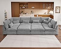Vista 39 de Sofá modular de gran tamaño, sofá seccional de pana Cloud extra profundo con diván otomano chaise, sofá cama de chenilla esponjosa de 8 plazas