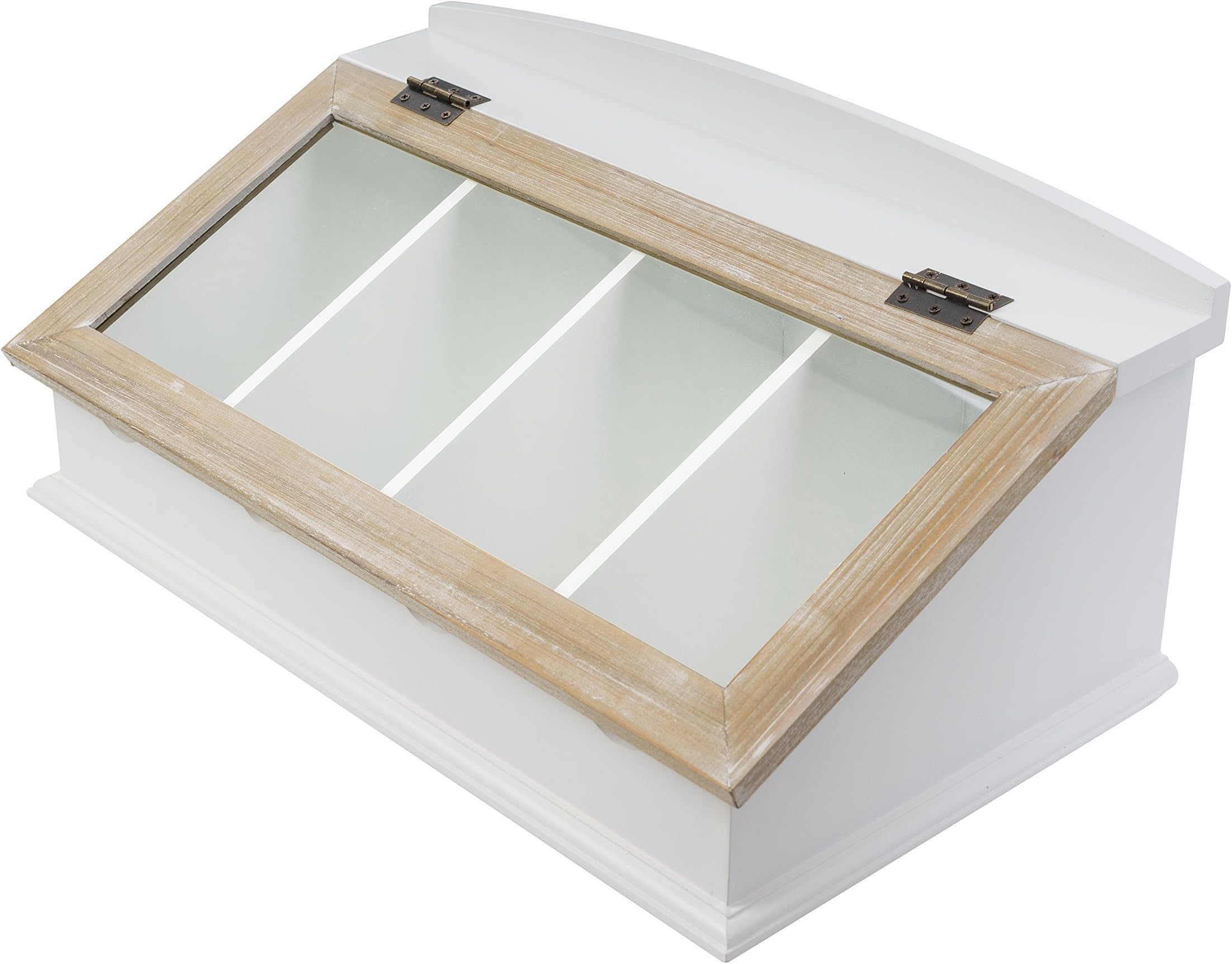 elbmoebel Cutlery coffee capsule box tray storage white and brown wooden made with glass lid in shabby chic antique (Brown, H21 x W46 x D27 cm)