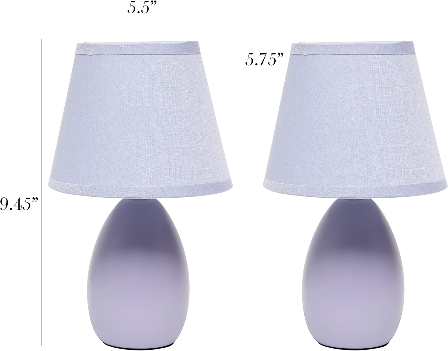 Simple Designs LT2009-PRP-2PK Mini Egg Oval Ceramic Table Desk Lamp 2 Pack Set, Purple