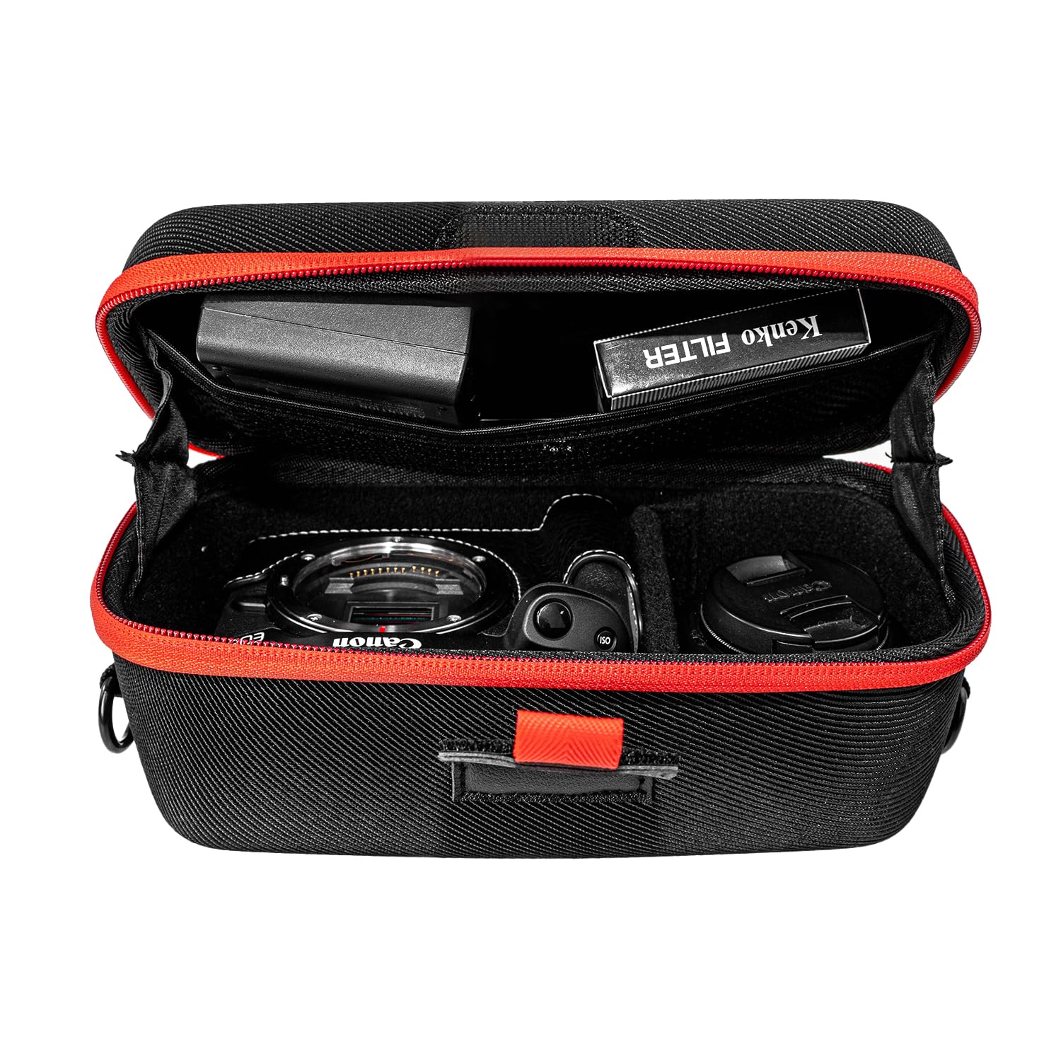 Custodia rigida per il trasporto compatibile con fotocamere reflex Canon EOS Rebel R100 / R50 / T7 / R5 / R6 Mark ll / R7 / R8 / 90D / 5D Mark IV, obiettivo 18-55 mm, scheda SD, batteria e cavo