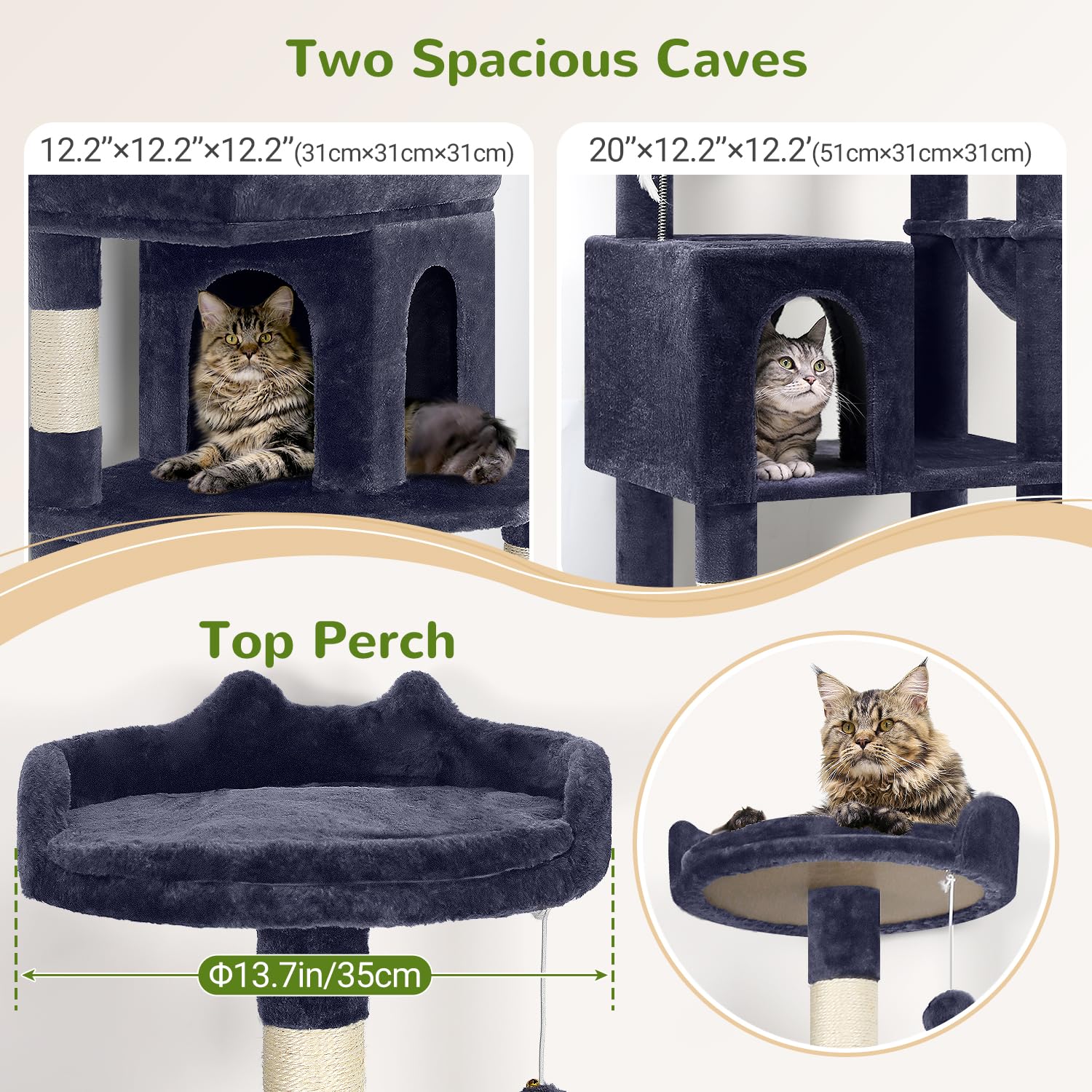Globlazer Tiragraffi Grandi per Maine Coon, Tiragraffi per Gatti Alto 183 cm con Grotte Piattaforma Cesto Cuccia, Albero Gatti Stabile per Gatto Adulti Riposare Giocare Interno (S72, Grigio Fumo)