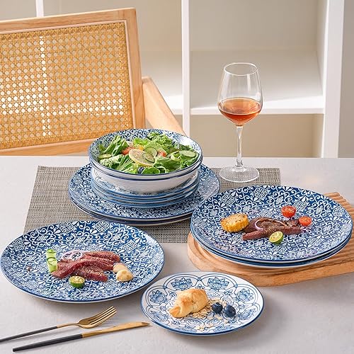 Miniatura 7 de Bestone Juego de vajilla de cerámica de 12 piezas, juegos de platos y cuencos de cerámica para 4, platos de postre para ensalada y cuencos de