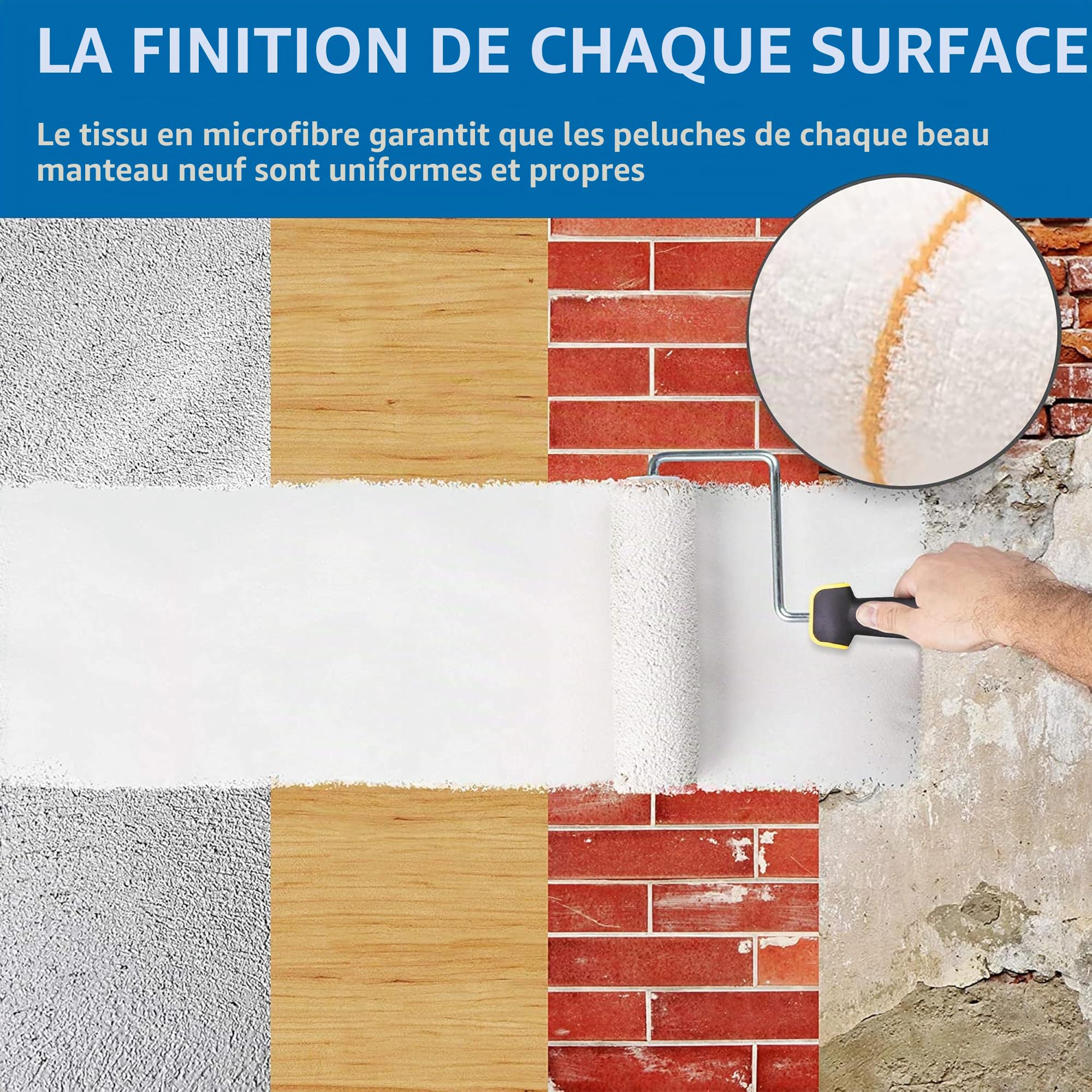 Rouleau de Peinture, 6 Pcs Kit Rouleau à Peinture, 5 Pcs Pinceaux de Peinture Rouleaux（18cm）+ 1 Poignée, Diamand Ensemble de Peintre, Rouleau et Recharge Pour le Mur et le Plafond Antigoutte.