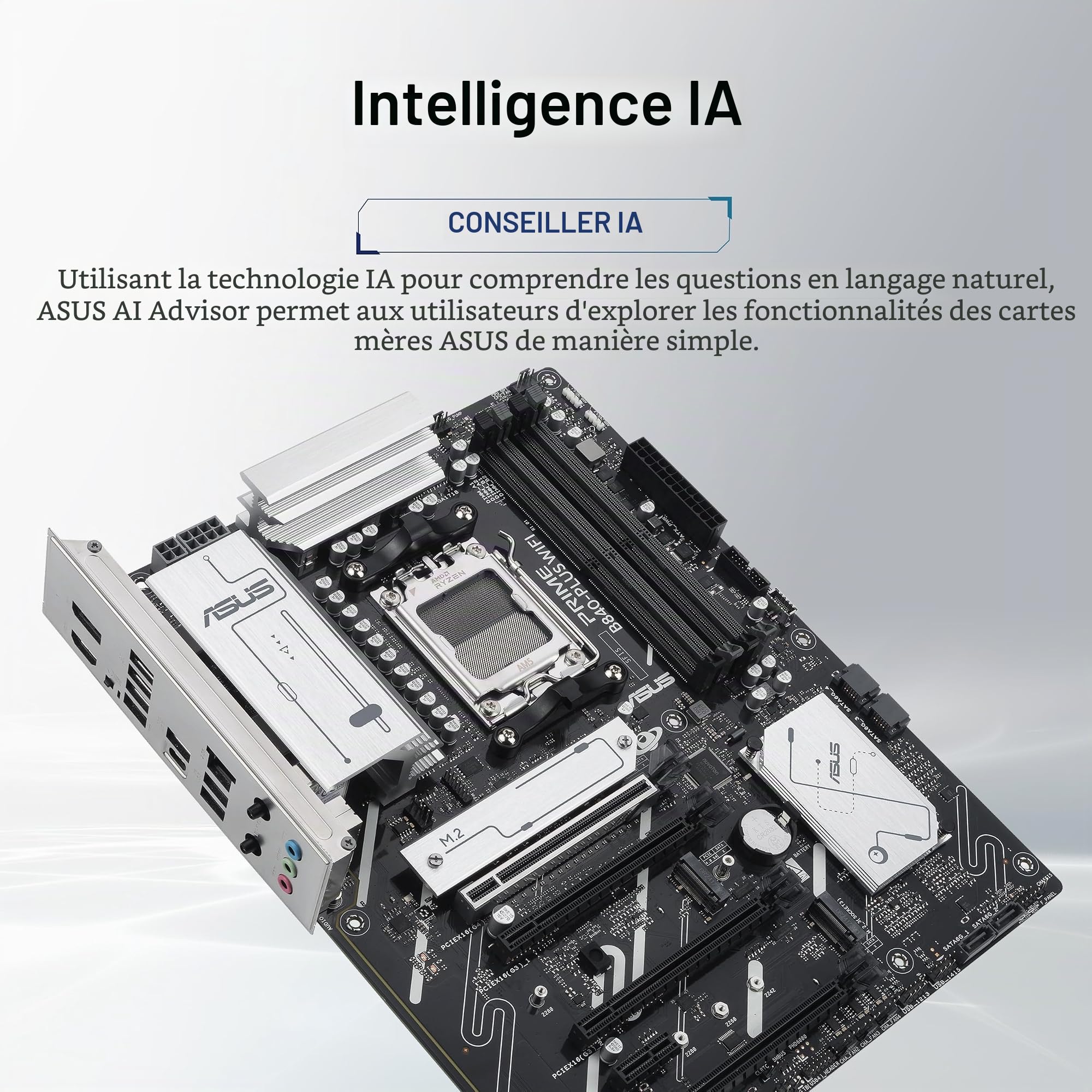 AMD B840 ATX Motherboard, DDR5, PCIe 4.0 Ready, Three M.2 Slots, Wi-FI 6E, Realtek 2.5Gb Ethernet, DisplayPort, HDMI™, Rear USB 10Gbps Type-A & Type-C® Support, BIOS Flashback™, Aura Sync