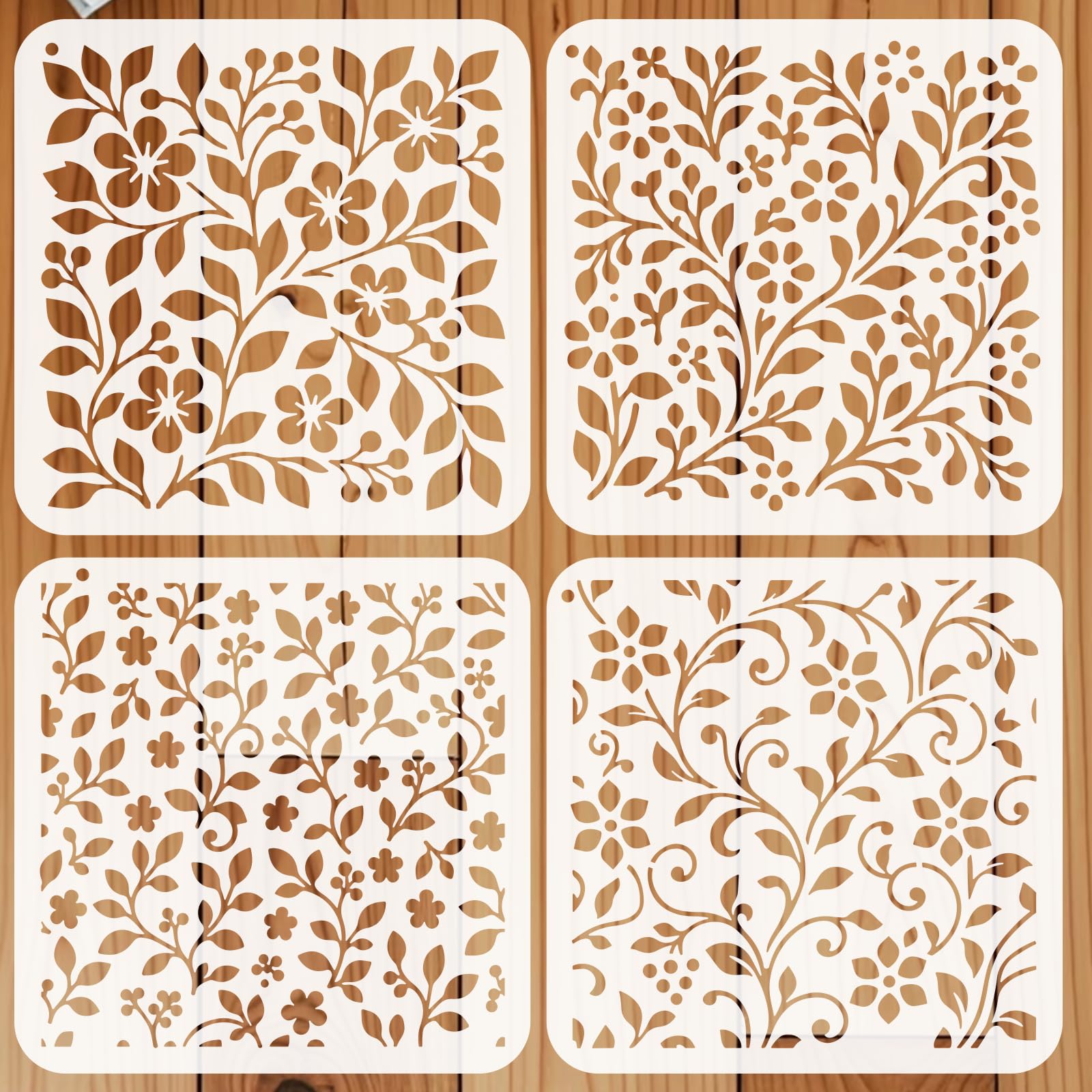4 stencil per dipingere, riutilizzabili, delicati modelli artistici botanici per pareti, tela, mobili, tessuto e decorazioni fai da te, 4 pezzi