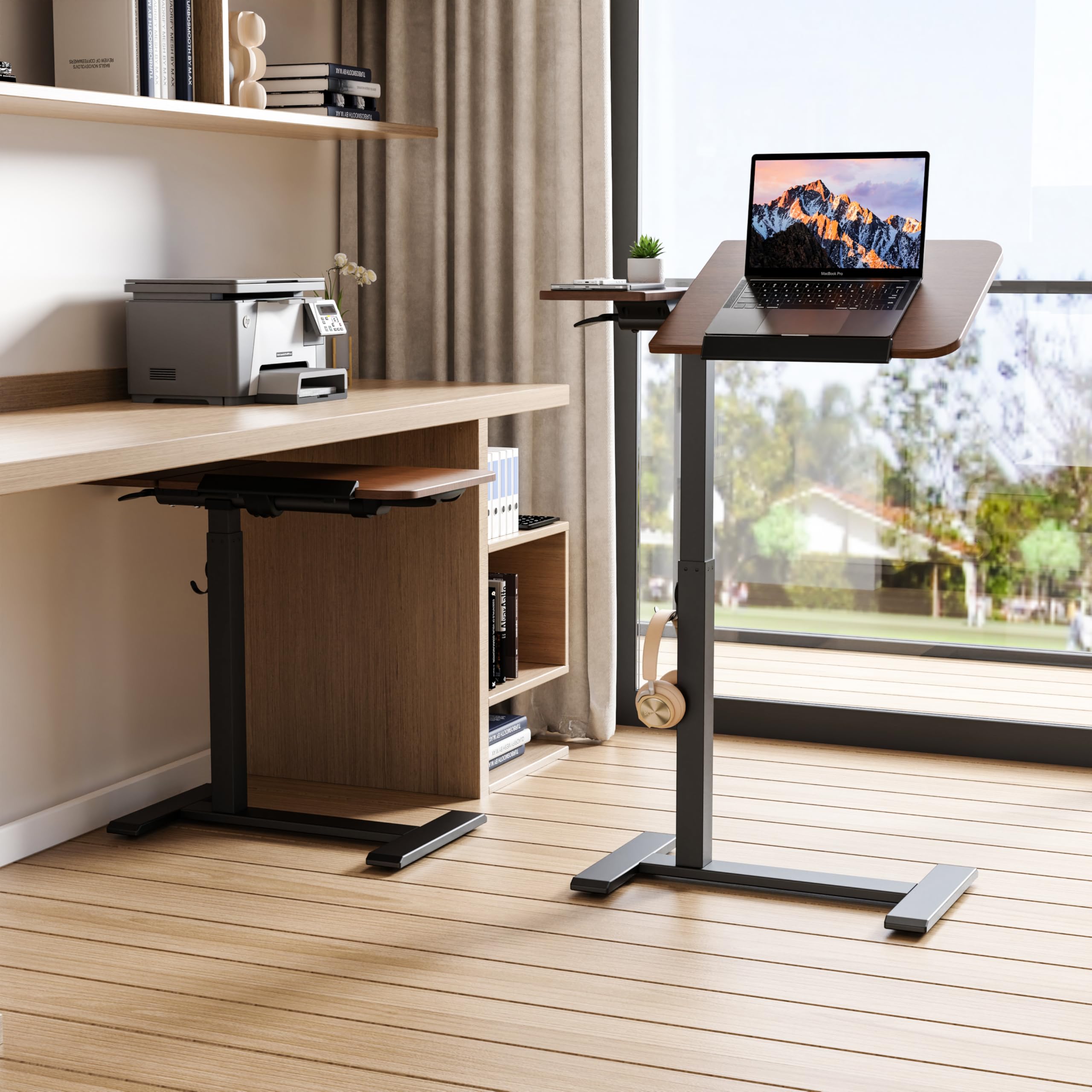 ETHU Stolik pod laptopa z regulacją wysokości, wielofunkcyjny stolik pomocniczy z uchylnym blatem roboczym i wpuszczanymi kółkami, mobilny stolik do łóżka, ergonomiczny stolik stojący do biura i domu
