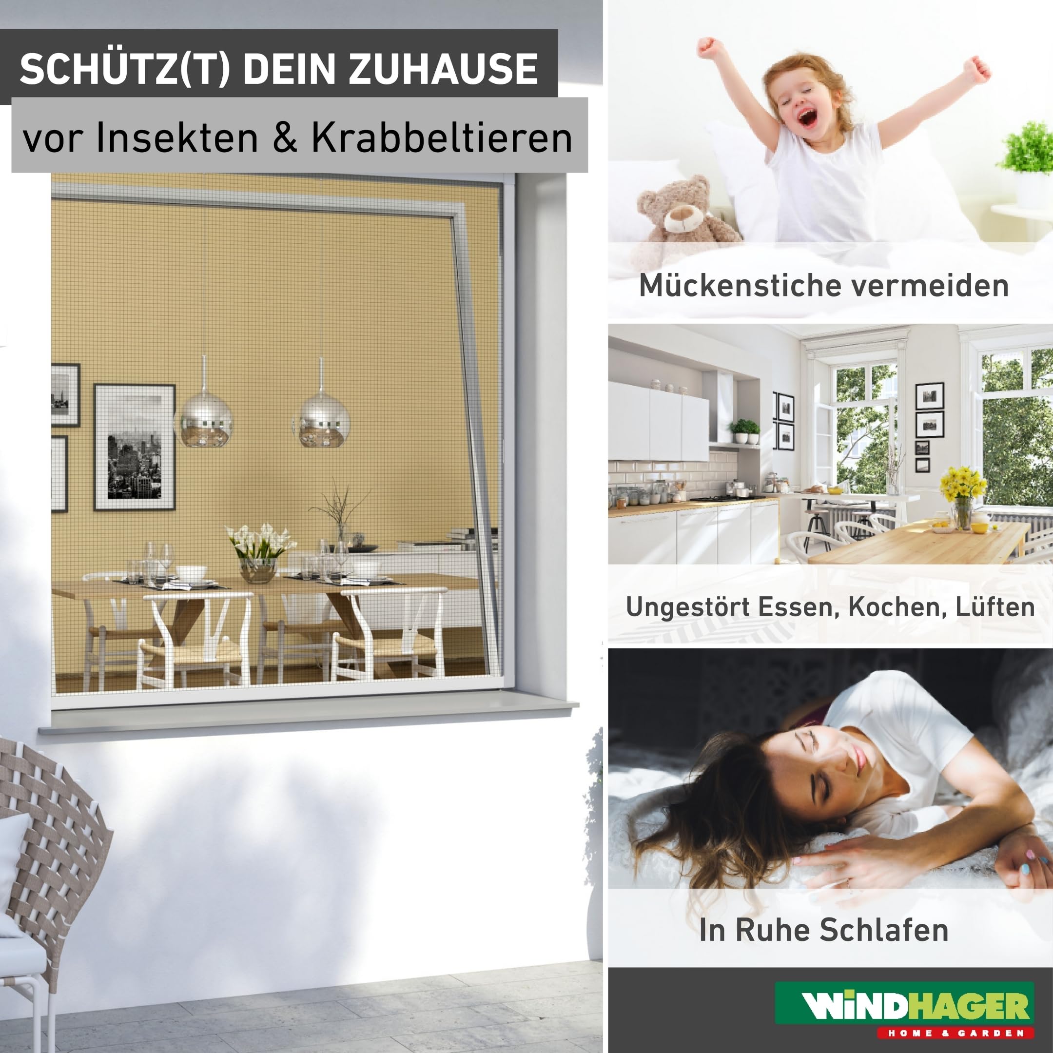 Windhager Insektenschutz Spannrahmenfenster Plus, Fliegengitter, Alurahmen für Fenster, individuell kürzbar, 100 x 120 cm weiß, 04326
