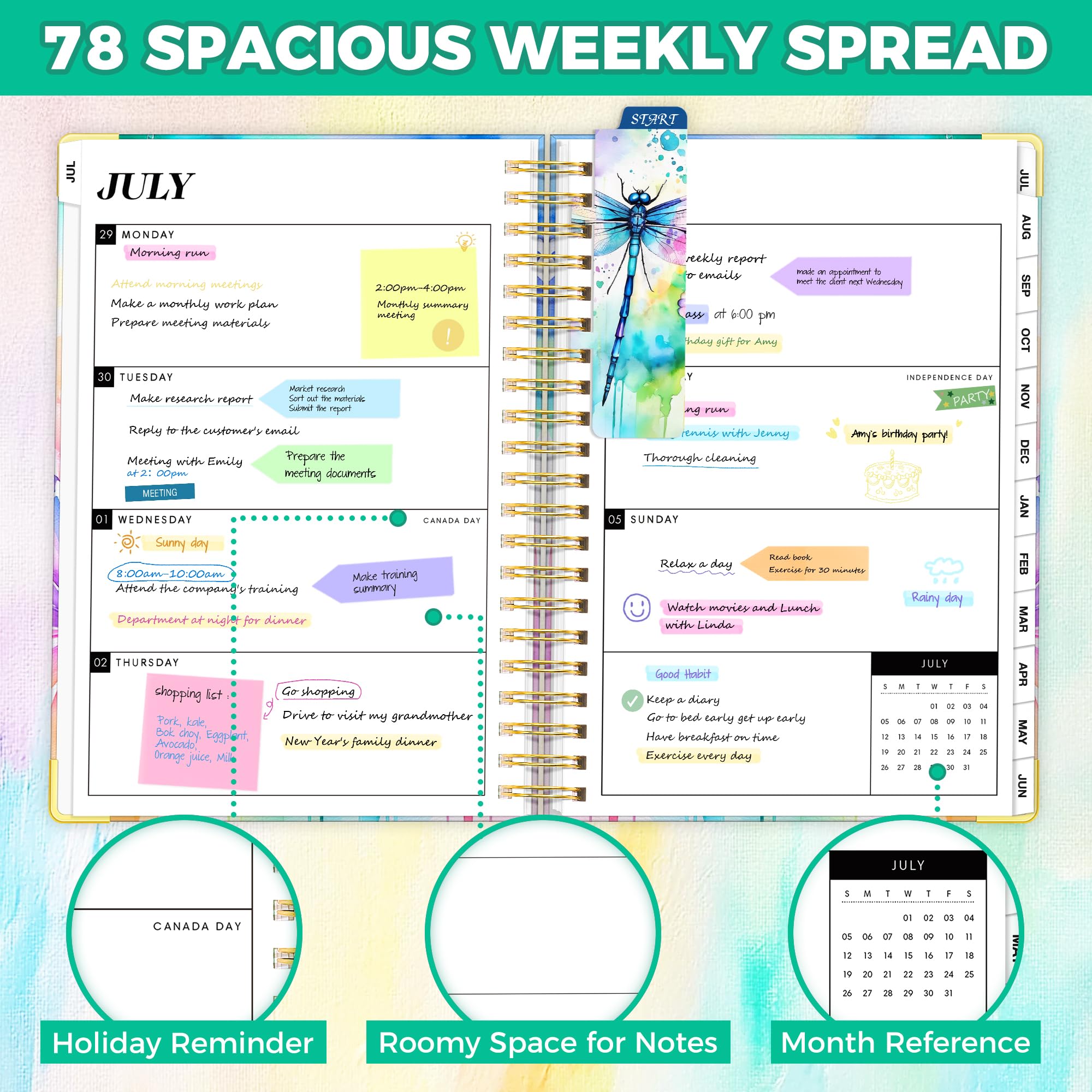 Planner 2026-2027, agenda settimanale e mensile 18 mesi, gennaio 2026 - giugno 2027, 22,9 x 29,5 cm, calendario con copertina rigida con linguette per pagina, pagina separatore, tasca interna