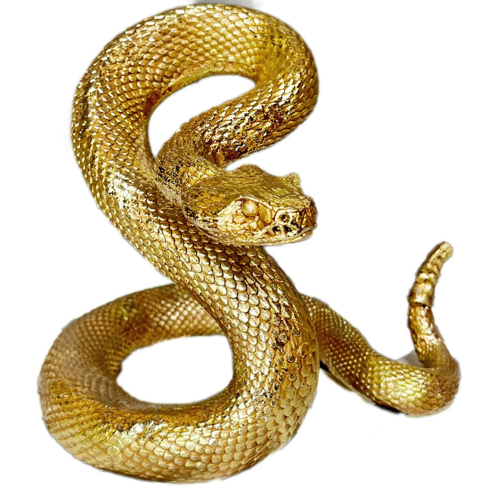 Gold Coiled Serpent Snake, Golden Sculpture Resin Reptile Ornament Figurine